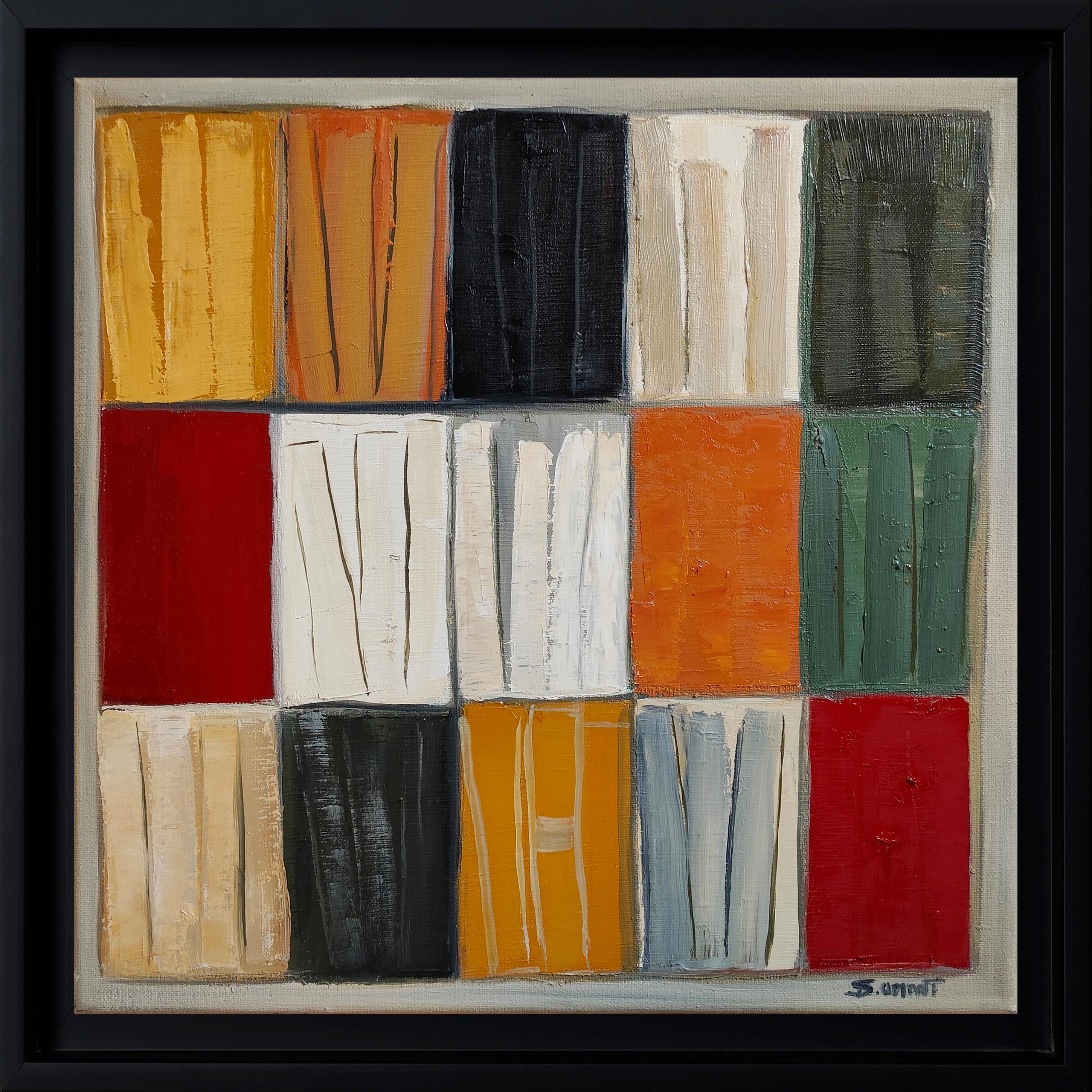 Still-Life Painting di SOPHIE DUMONT - Mosaico letterario, Biblioteca astratta, Geometrico, Contemporaneo, Olio, Libri, Moderno