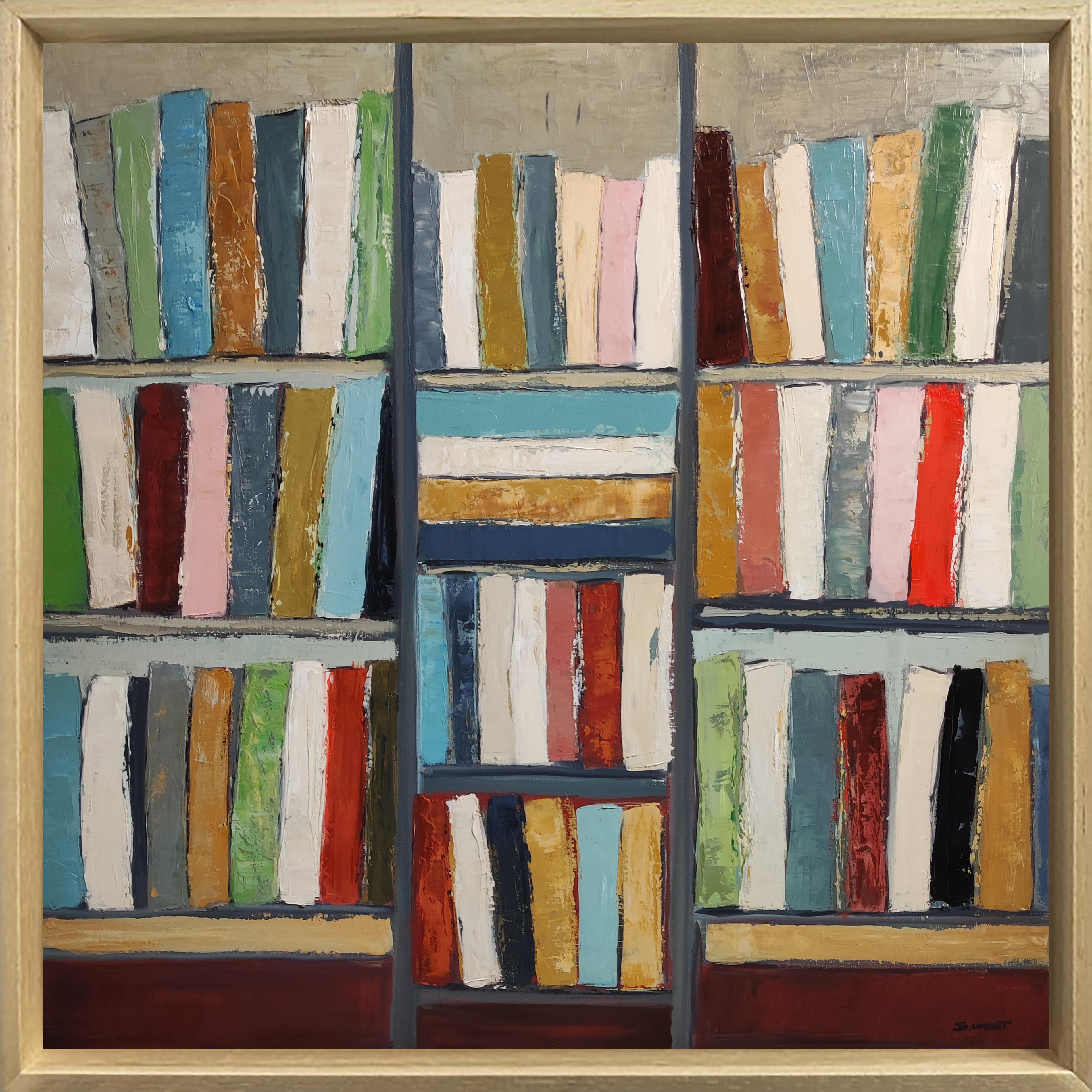 Literary, Still life, Books, Library, French, Expressionism, Contemporary - Painting by SOPHIE DUMONT