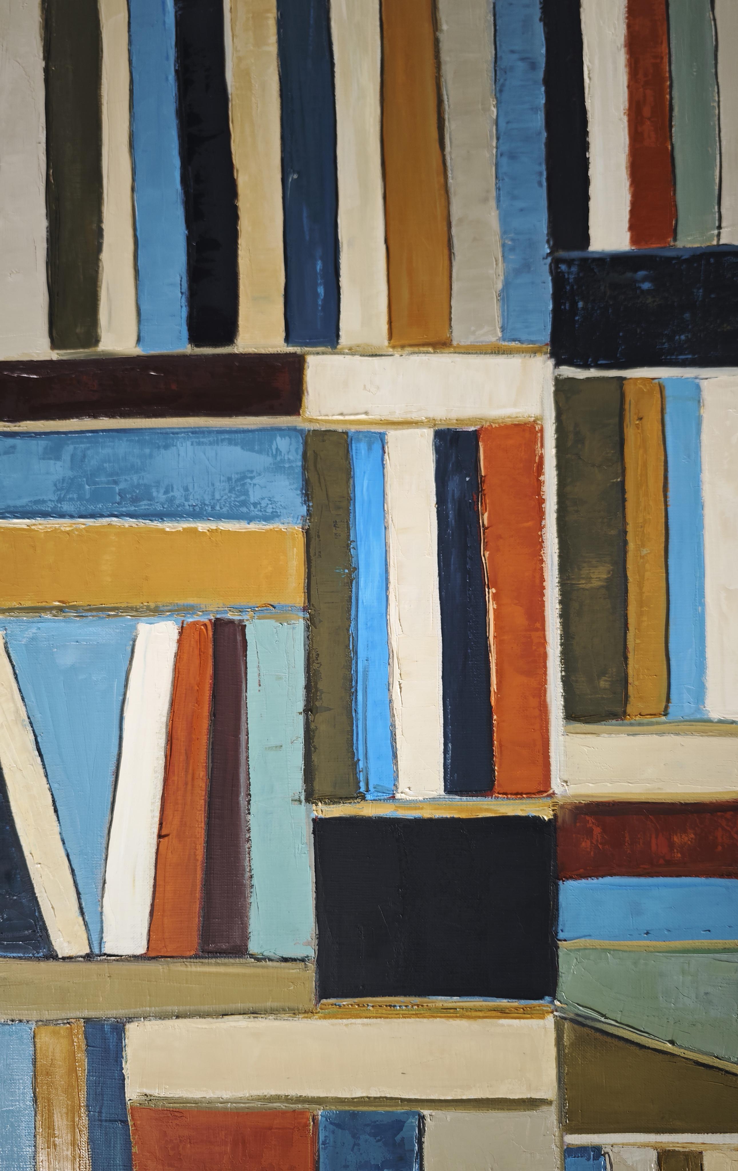 Livres en dialogue, Abstract Library, Large geometric Contemporary, Oil painting - Black Still-Life Painting by SOPHIE DUMONT