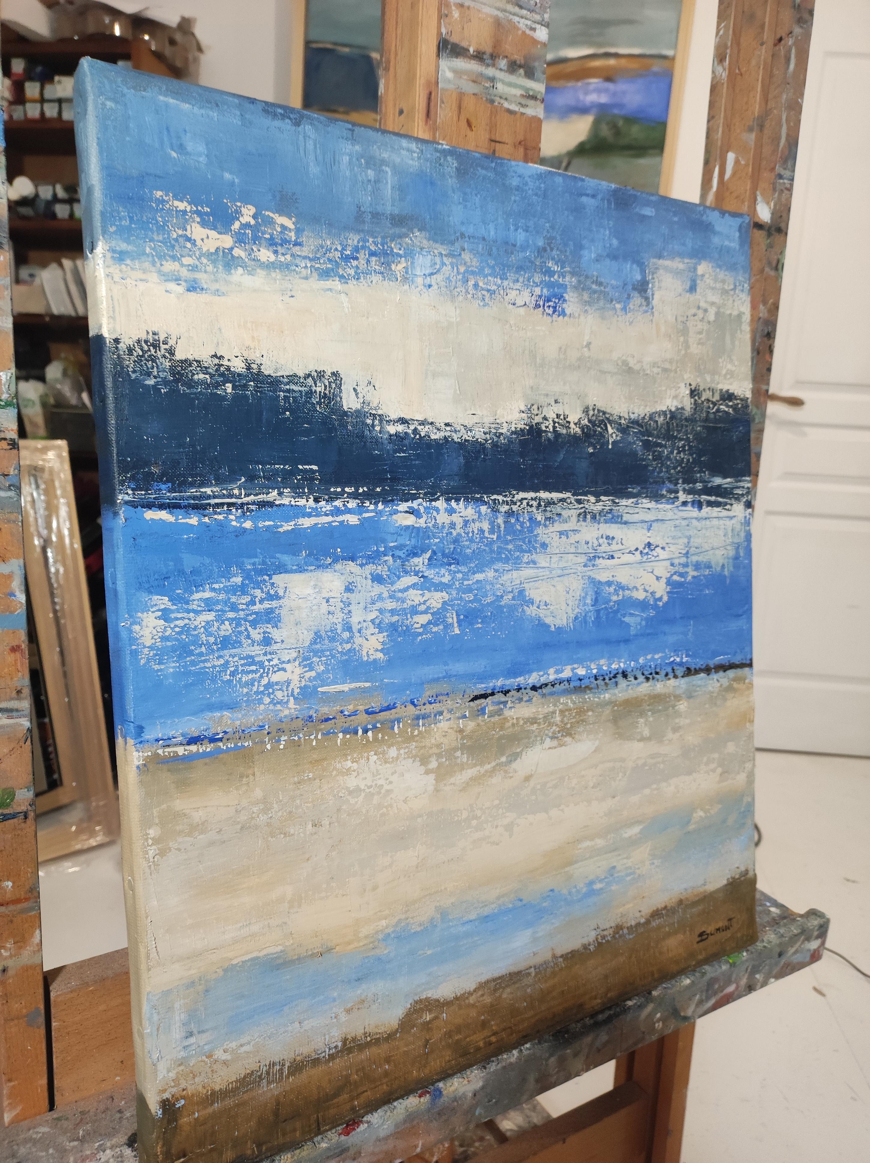 Lueur d'azur, Paesaggio astratto blu, Mare, Contemporaneo, Moderno , Incorniciato in vendita 1