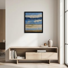 Lueur d'azur, Blue Abstract Landscape, Seaside, Contemporary, Modern , Framed