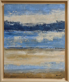 Lueur d'azur, Blue Abstract Landscape, Seaside, Contemporary, Modern , Framed
