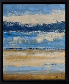 Lueur d'azur, Blue Abstract Landscape, Seaside, Contemporary, Modern , Framed
