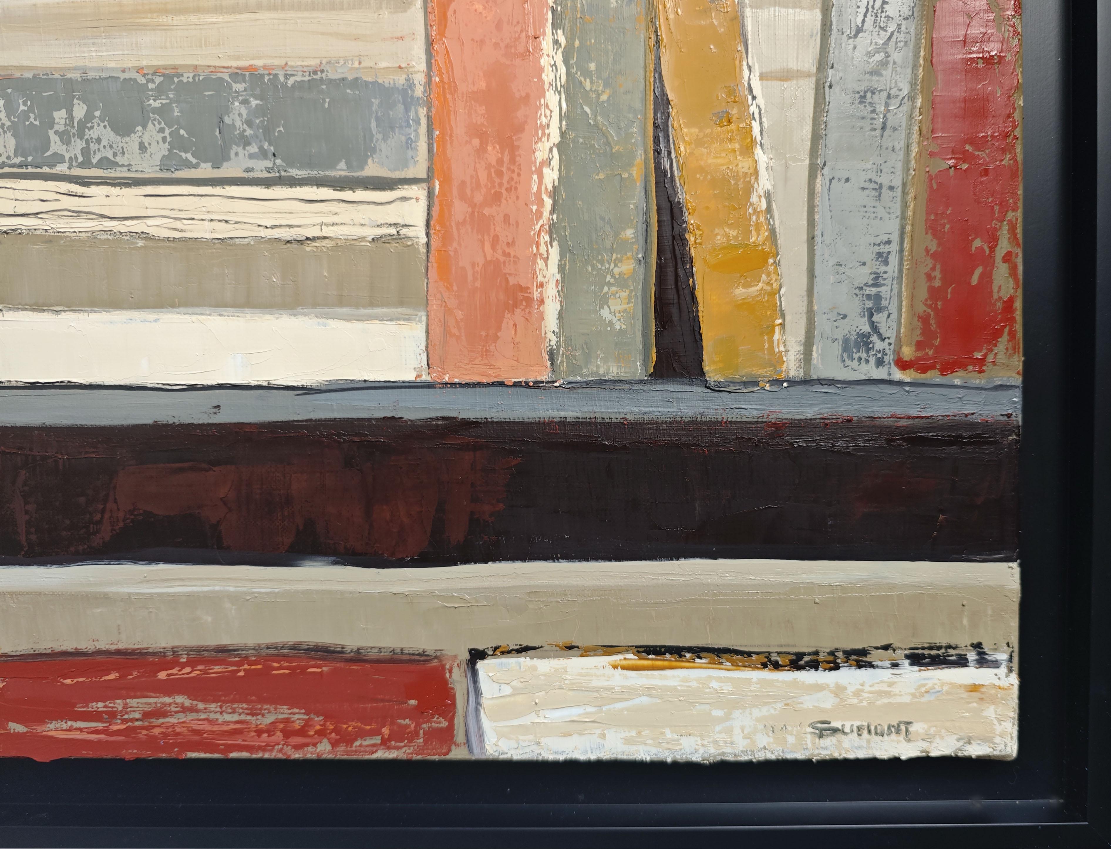 Lumiere d'atelier, Artist studio, impasto, Abstract, Expressionism, Contemporary - Brown Abstract Painting by SOPHIE DUMONT