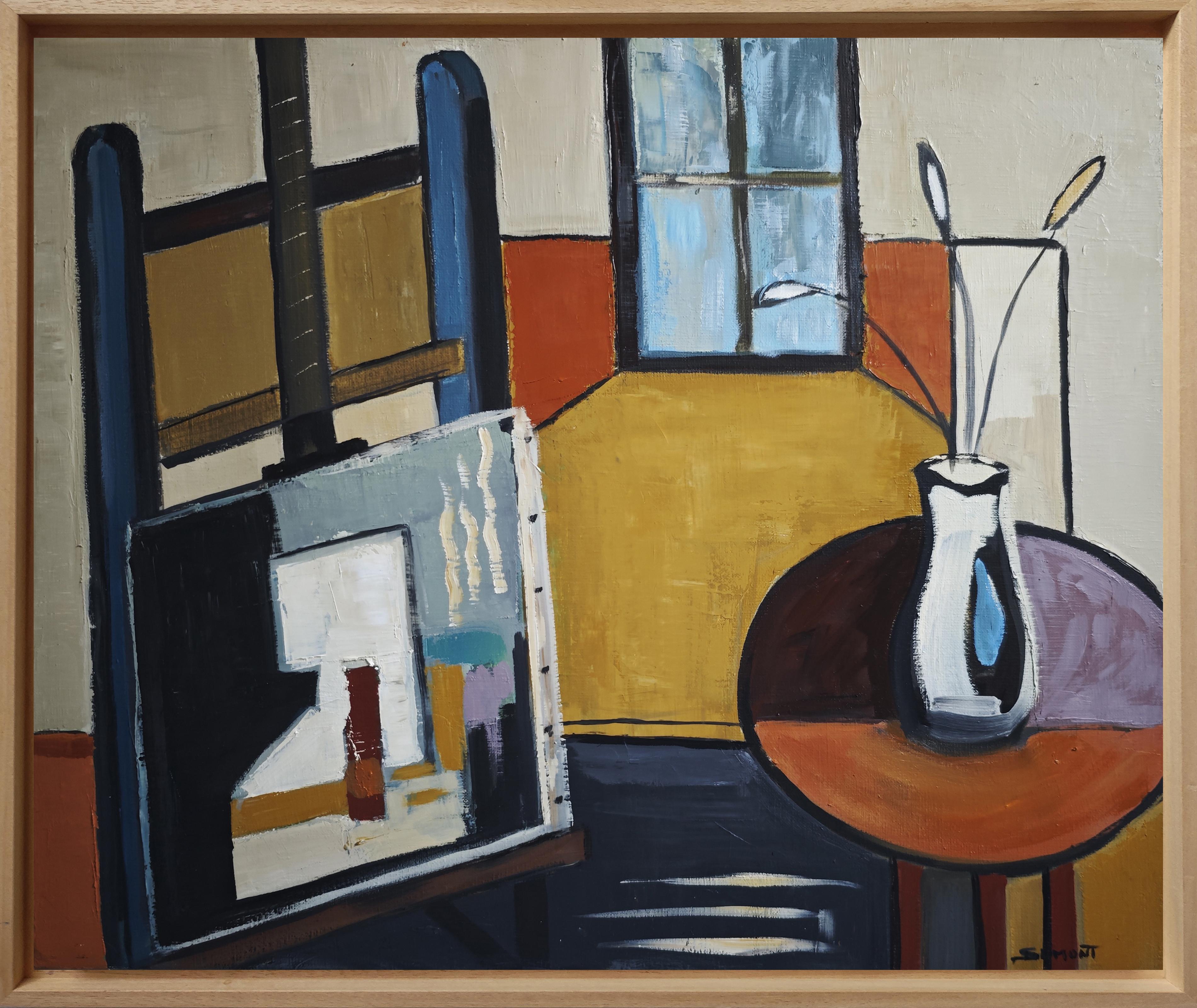 Interior Painting de SOPHIE DUMONT - Lumiere d'atelier, Estudio de artista, empaste, Abstracto, Expresionismo, Contemporáneo