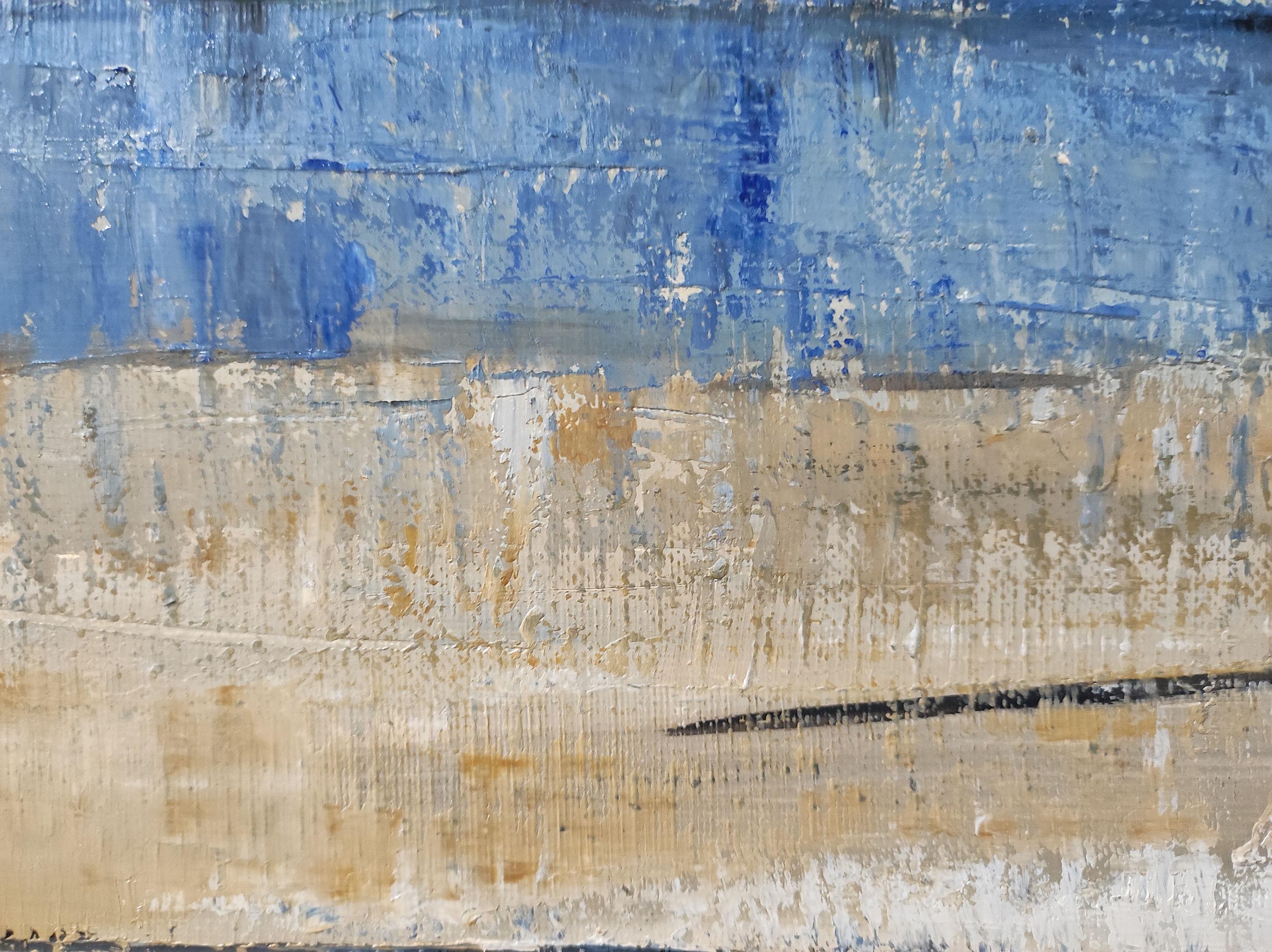 lumiere de nacre, seascape, blue seaside, semi abstract, oil, expressionism For Sale 1