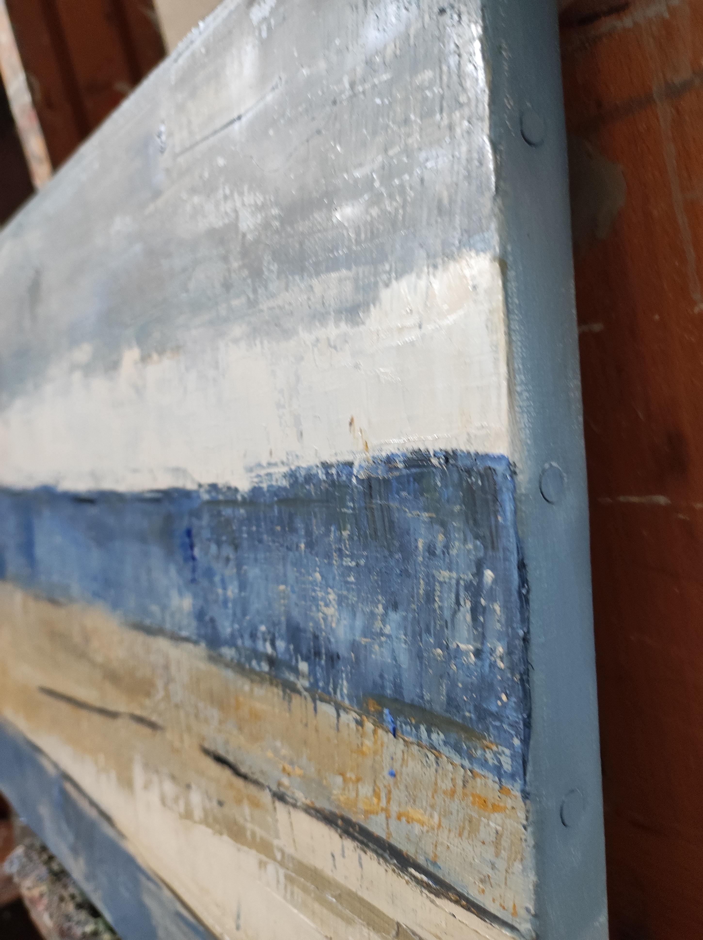 lumiere de nacre, seascape, blue seaside, semi abstract, oil, expressionism For Sale 2