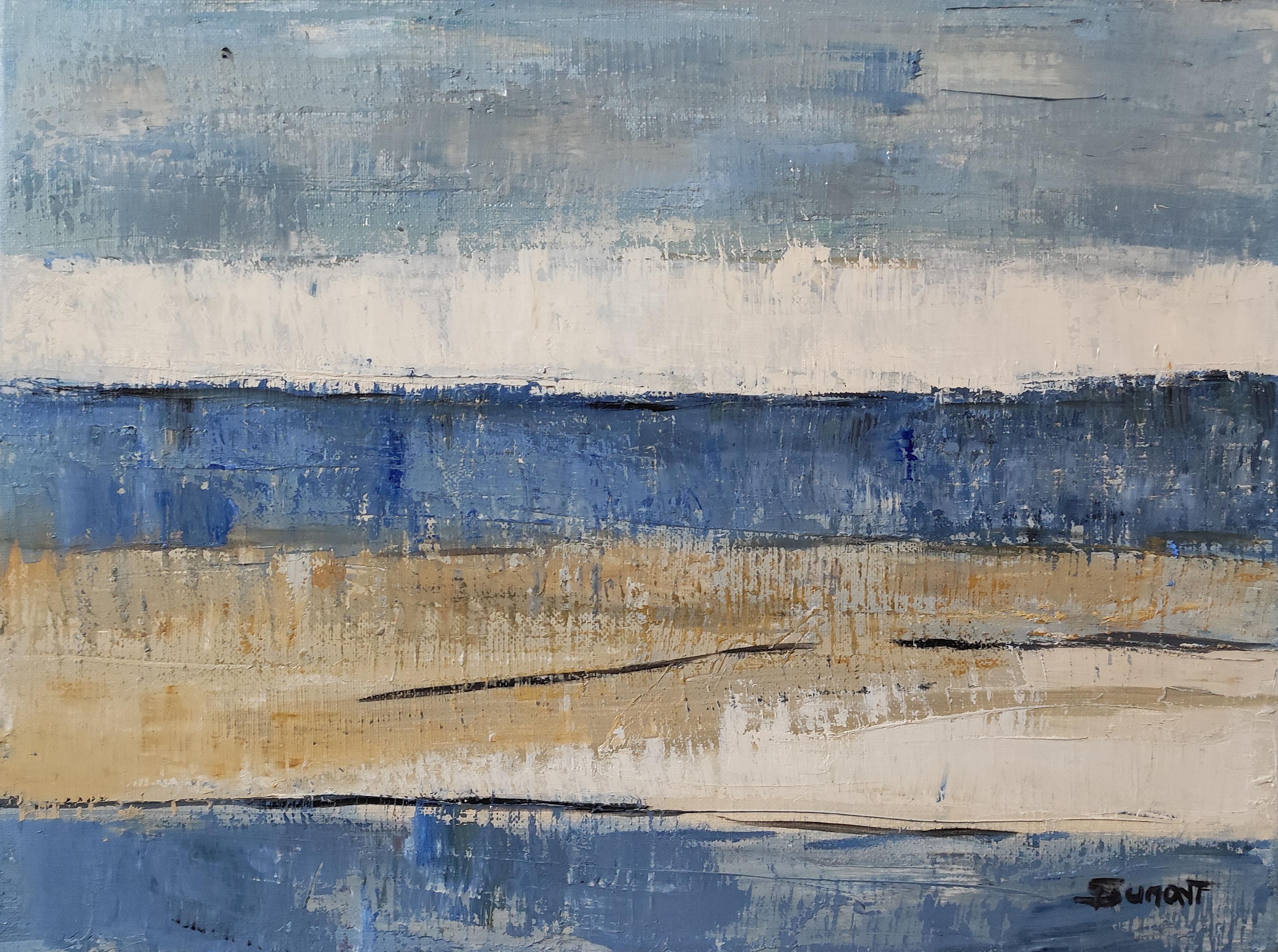 lumiere de nacre, seascape, blue seaside, semi abstract, oil, expressionism For Sale 3