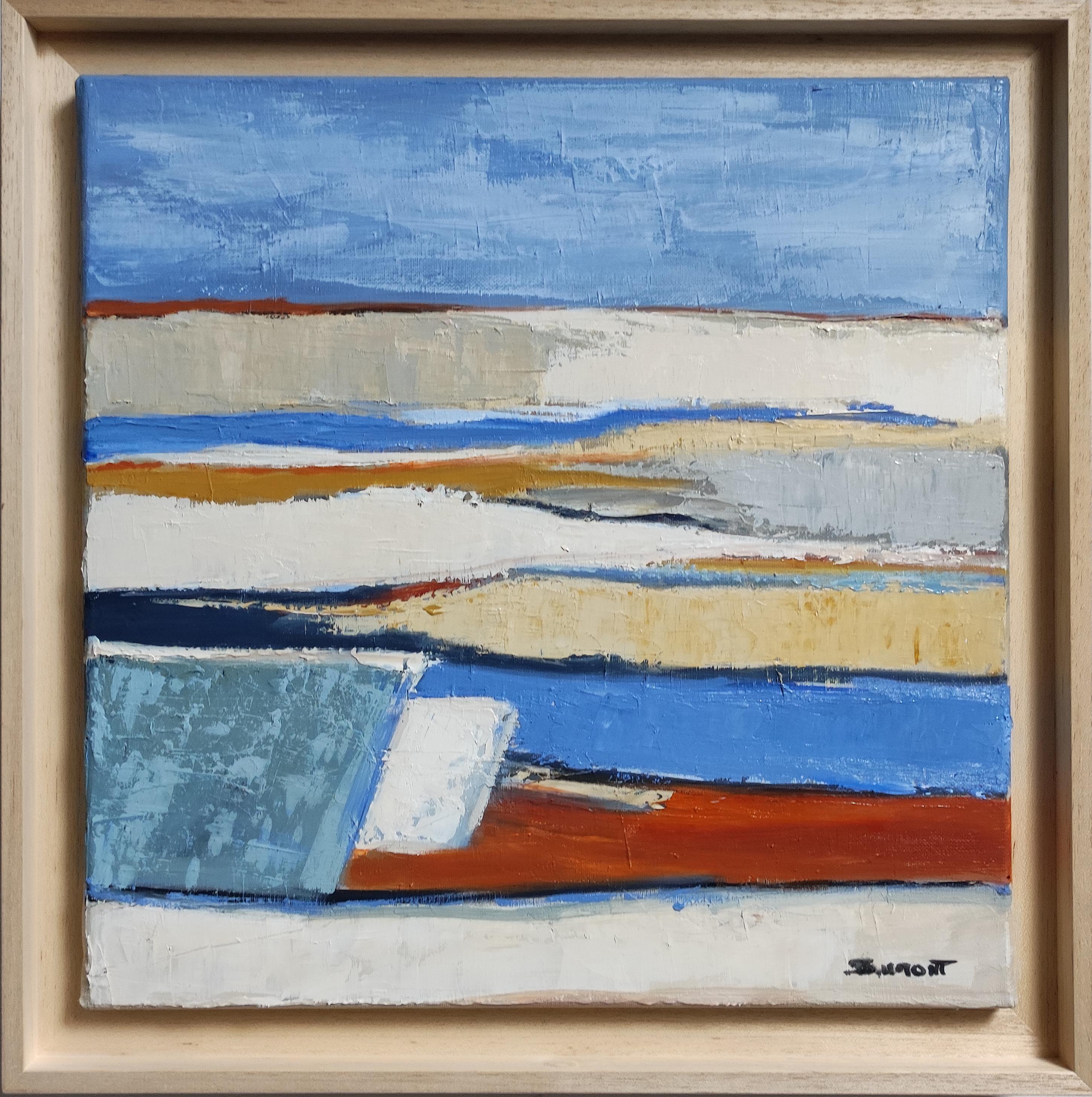 lumières littorales, blaue abstrakte Landschaft, Öl auf Leinwand, Expressionismus – Painting von SOPHIE DUMONT