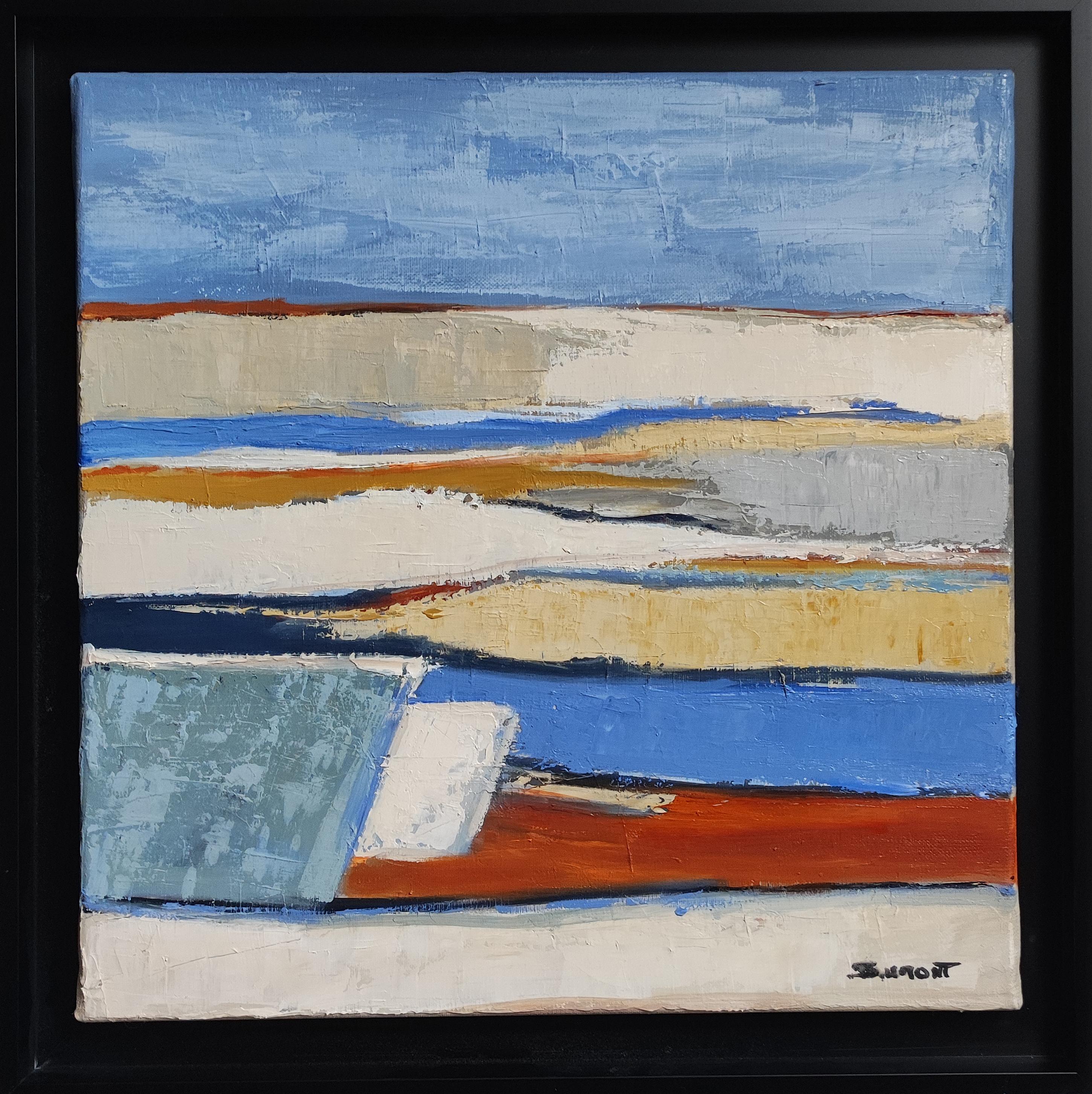 SOPHIE DUMONT Abstract Painting – lumières littorales, blaue abstrakte Landschaft, Öl auf Leinwand, Expressionismus