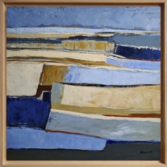 Meanders of Blue sand, abstract, oil on canvas, textured, Landscape, tan