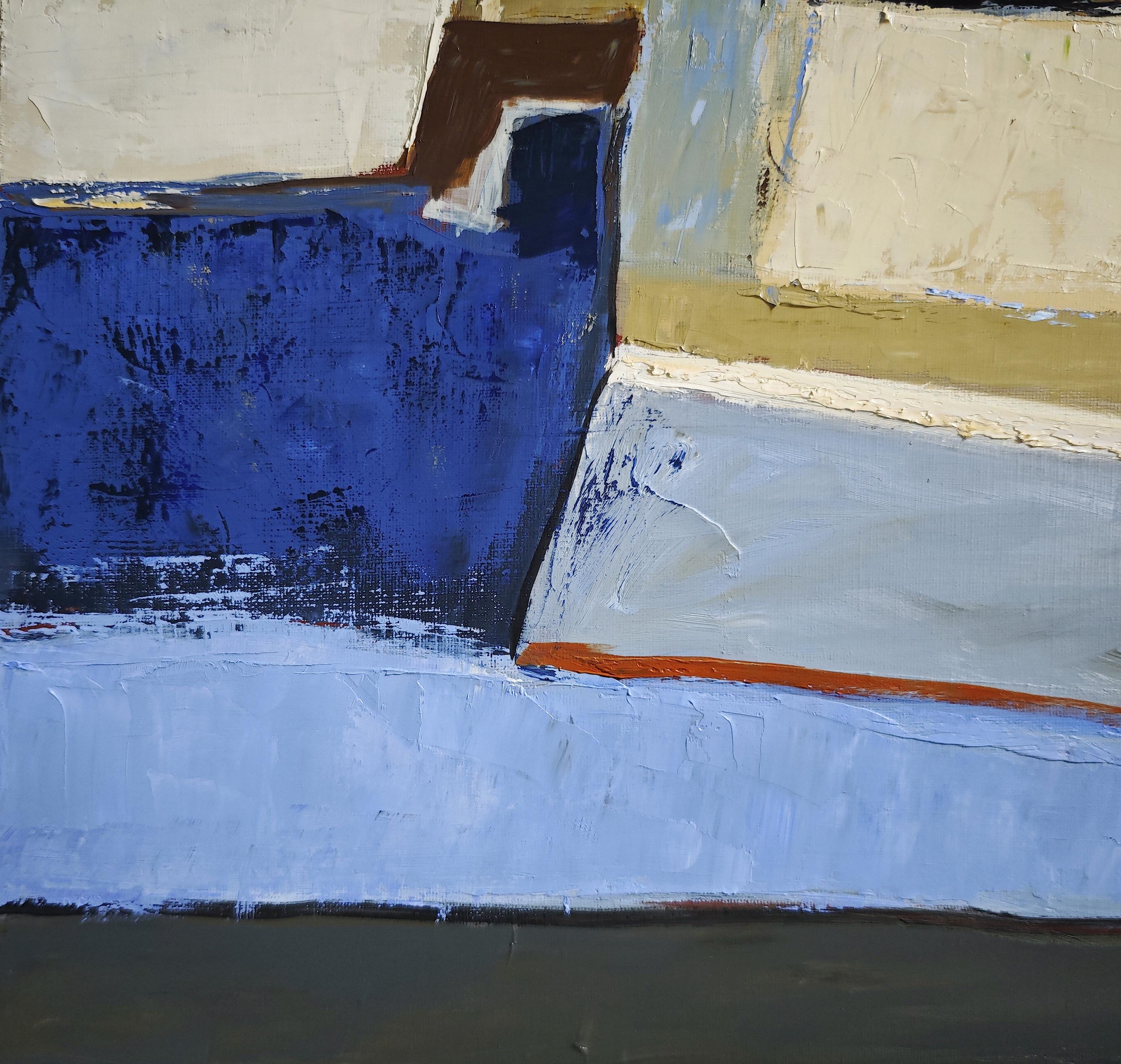 Meanders of Blue Sand, abstrakt, Öl auf Leinwand, strukturiert, Landschaft, Hellbraun im Angebot 5