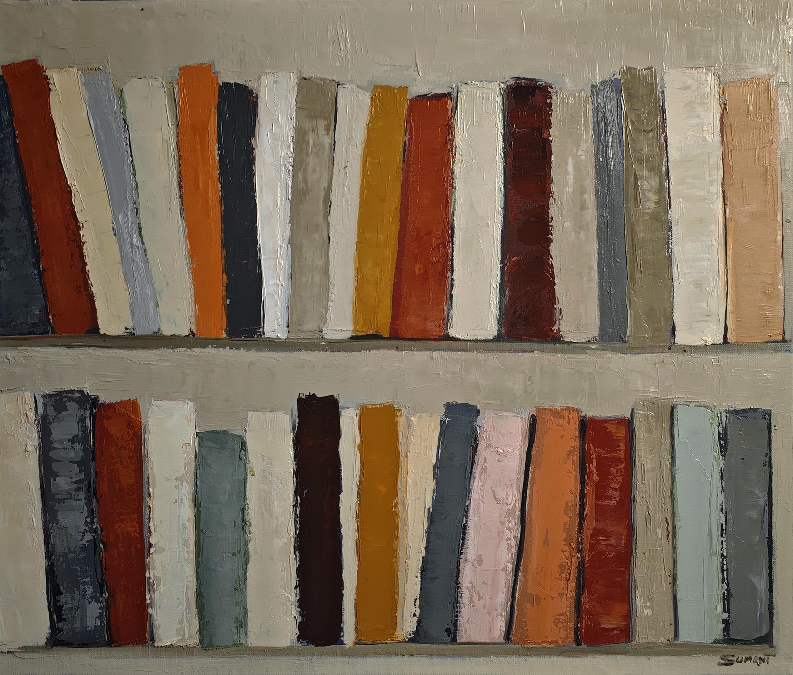 Méditation 2, Biblioteca astratta contemporanea, Espressionismo, francese, pittura a olio in vendita 1