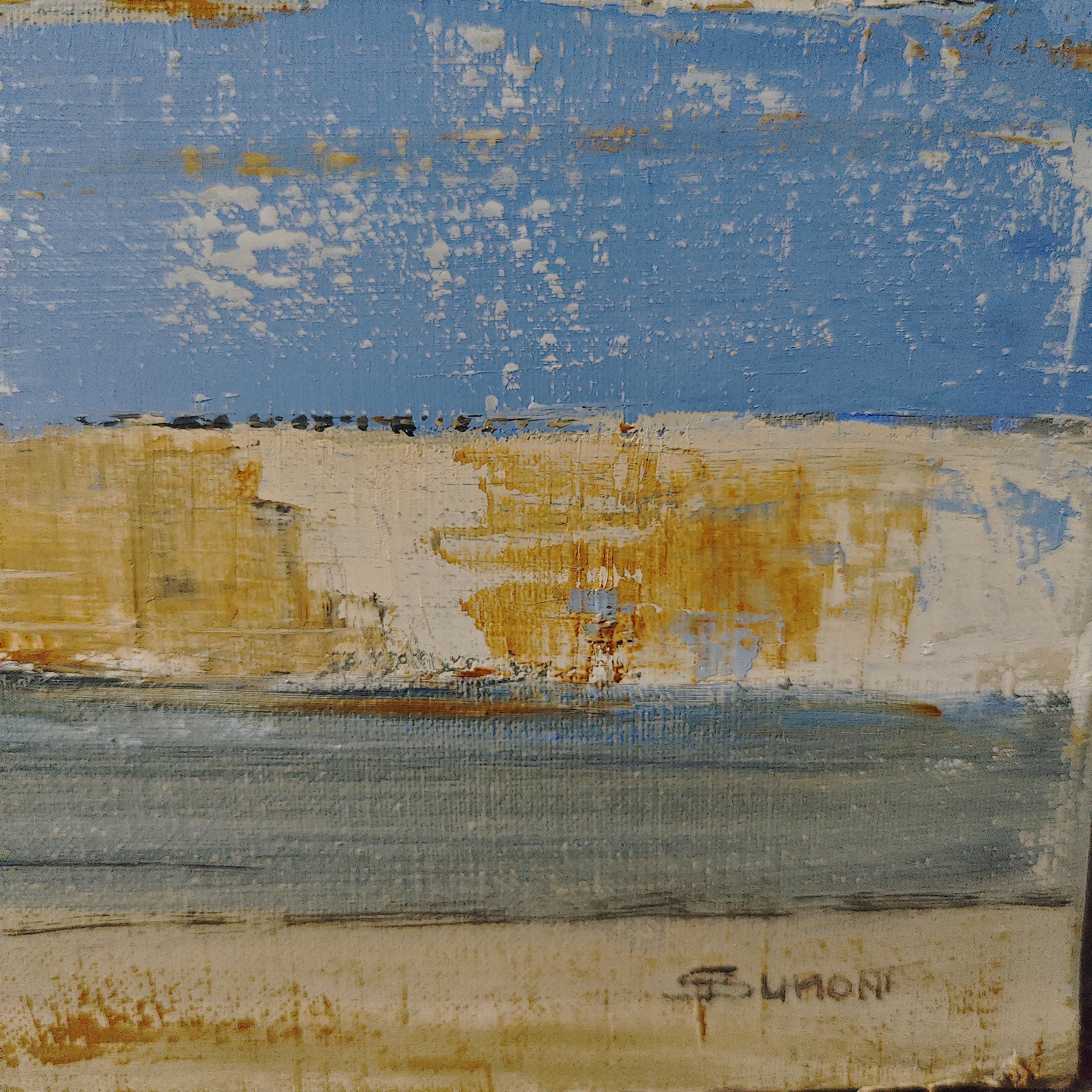 Melodies de l'Ocean, Paesaggio astratto, Contemporaneo, Moderno, Francese, Azzurro, Tan - Abstract Painting Grigio di SOPHIE DUMONT