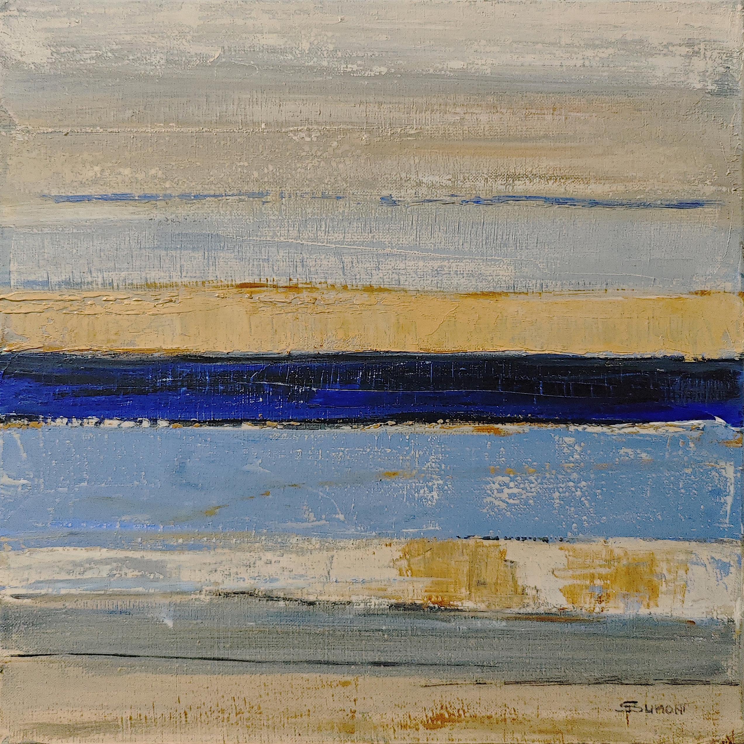 Melodies de l'Ocean, Paesaggio astratto, Contemporaneo, Moderno, Francese, Azzurro, Tan in vendita 3