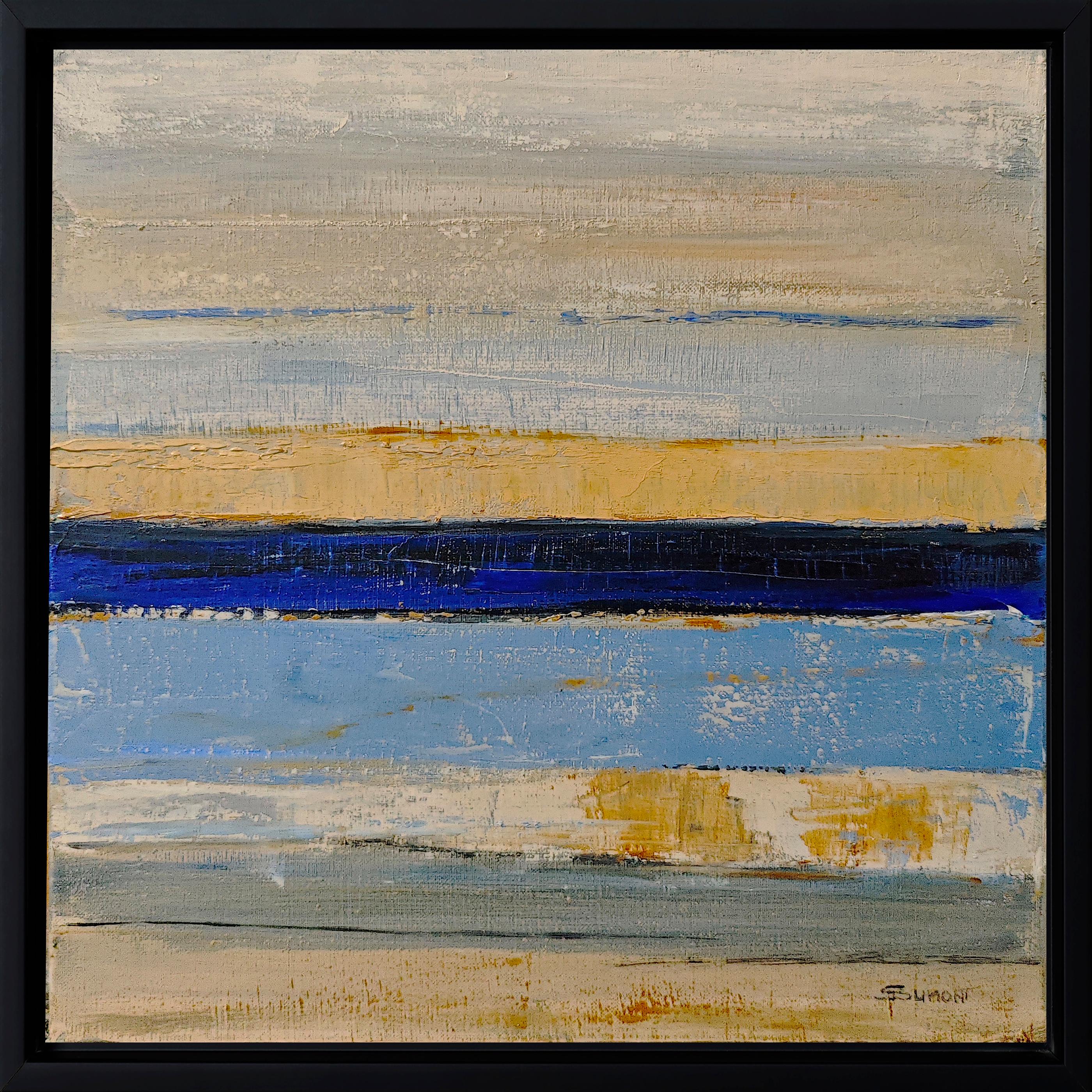 Abstract Painting di SOPHIE DUMONT - Melodies de l'Ocean, Paesaggio astratto, Contemporaneo, Moderno, Francese, Azzurro, Tan