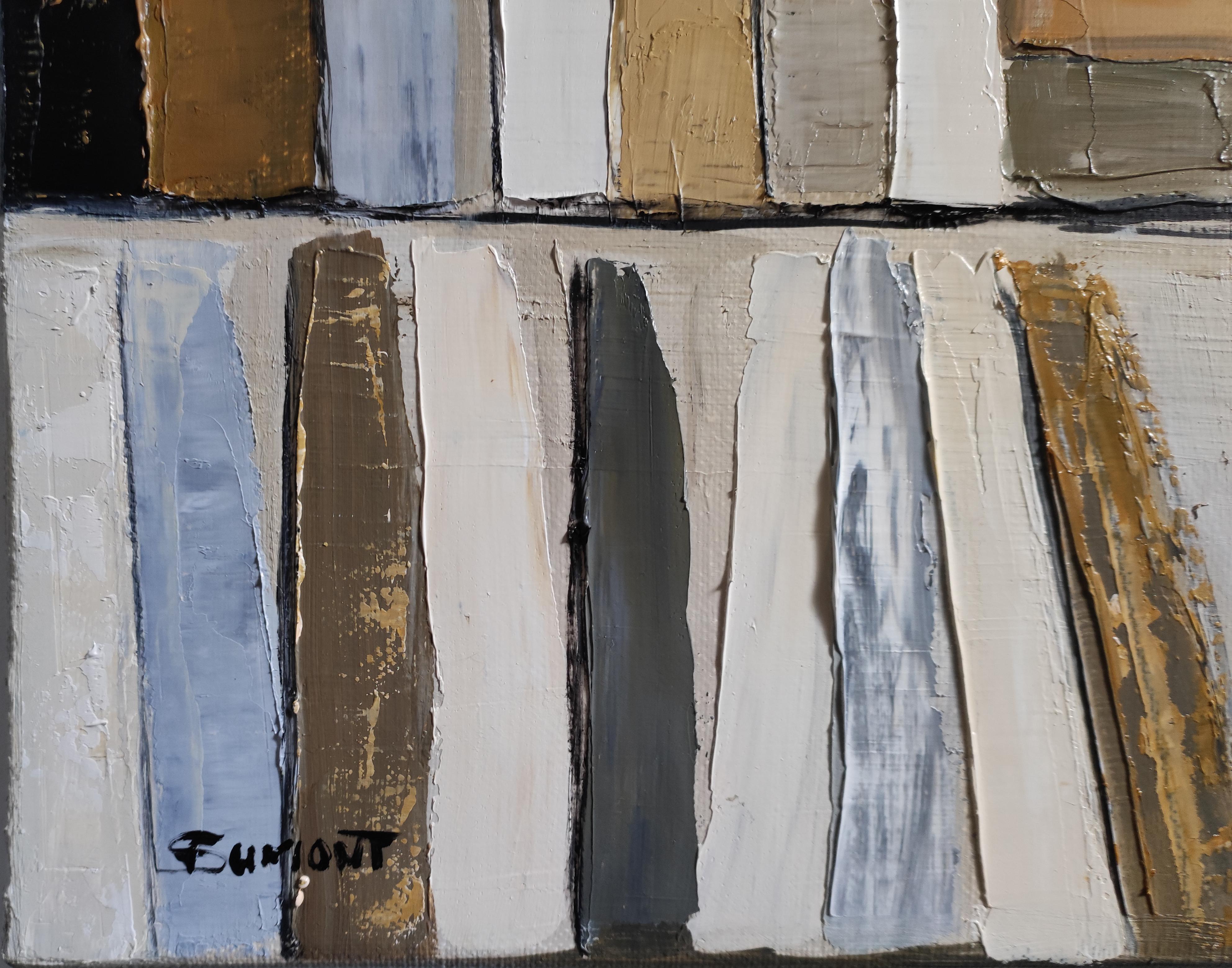 Pittura astratta su scaffale - Olio su tela di un artista francese, 
