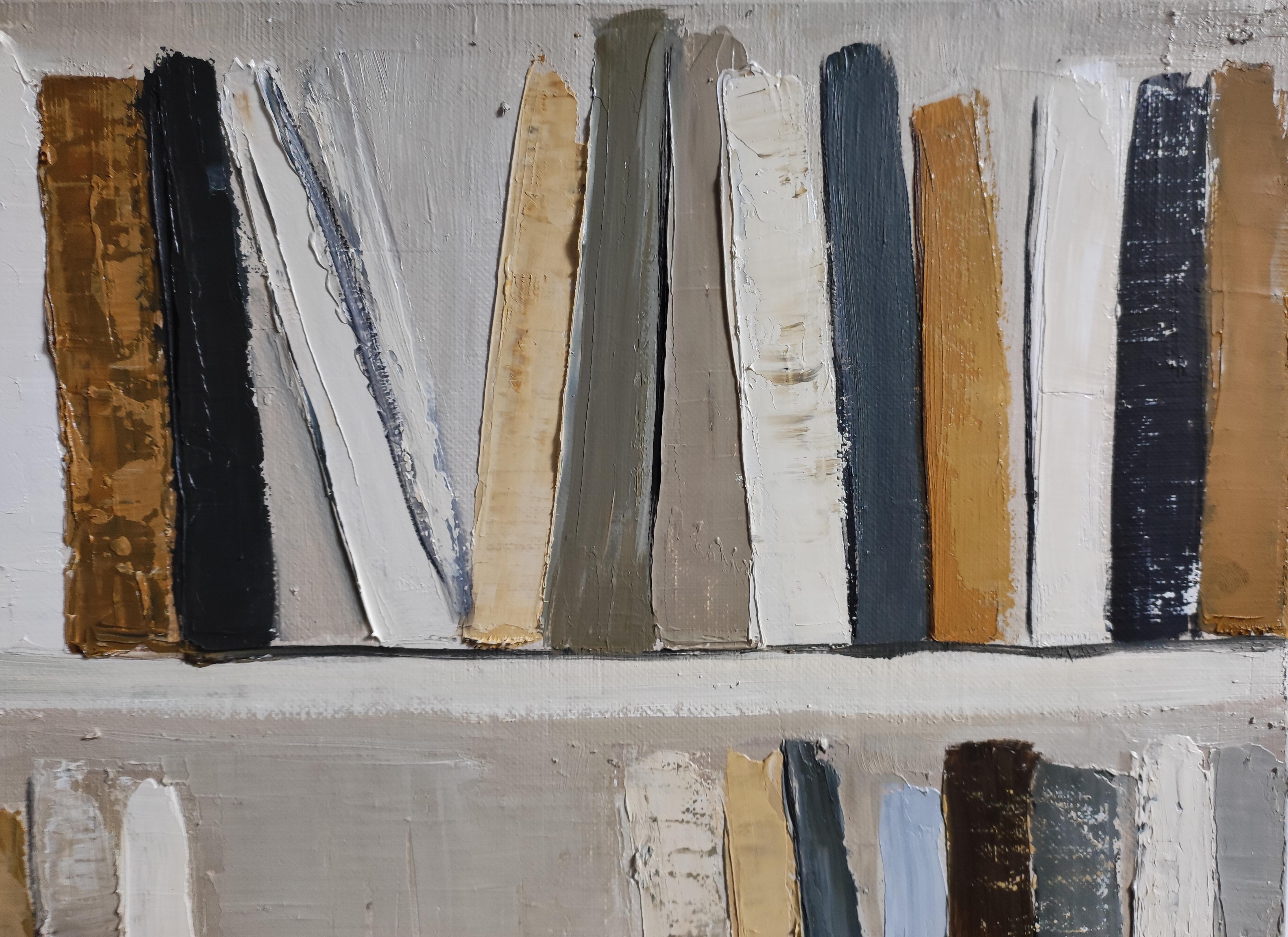 Pittura astratta su scaffale - Olio su tela di un artista francese, 