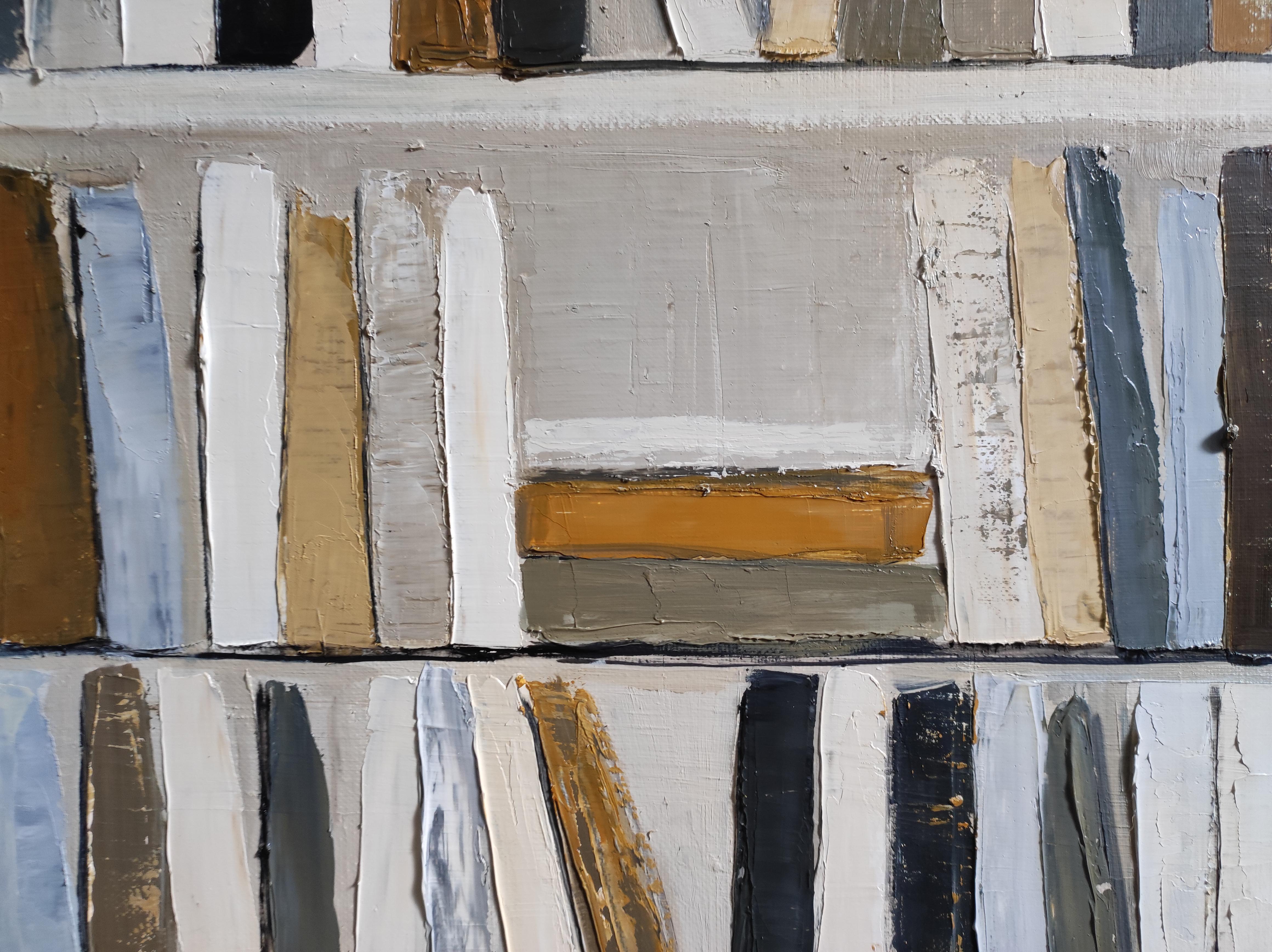 Pittura astratta su scaffale - Olio su tela di un artista francese, 