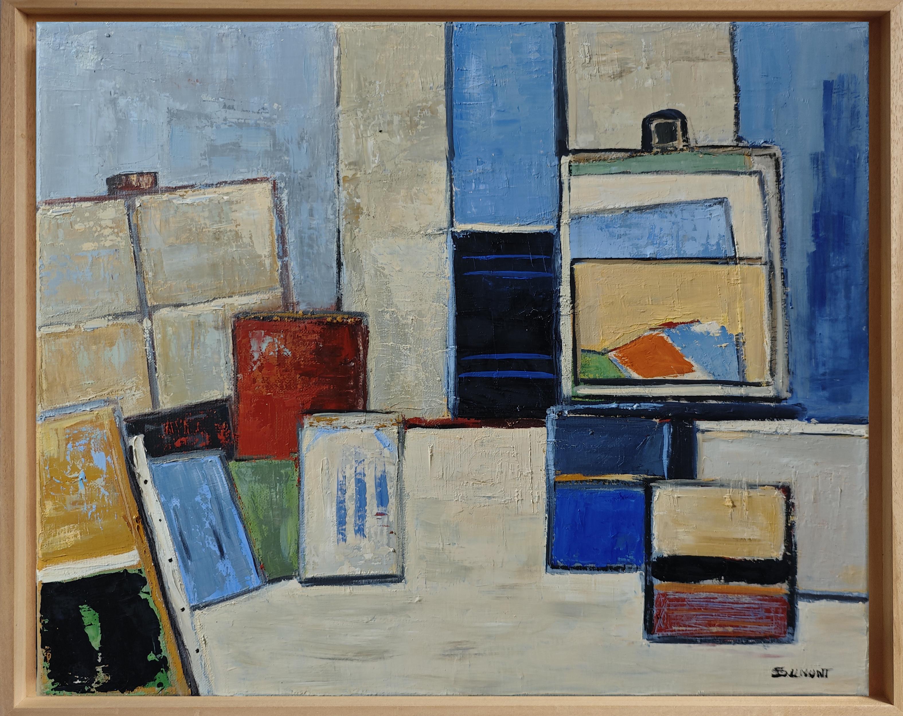 Mémoire d'Atelier, Komposition, Abstrakt Geometrisch, Contemporary, Kubismus, Französisch (Abstrakter Expressionismus), Painting, von SOPHIE DUMONT