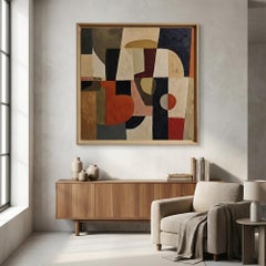 Arquitectura de colores, Pintura al óleo abstracta contemporánea de gran tamaño, 42x42 pulg.