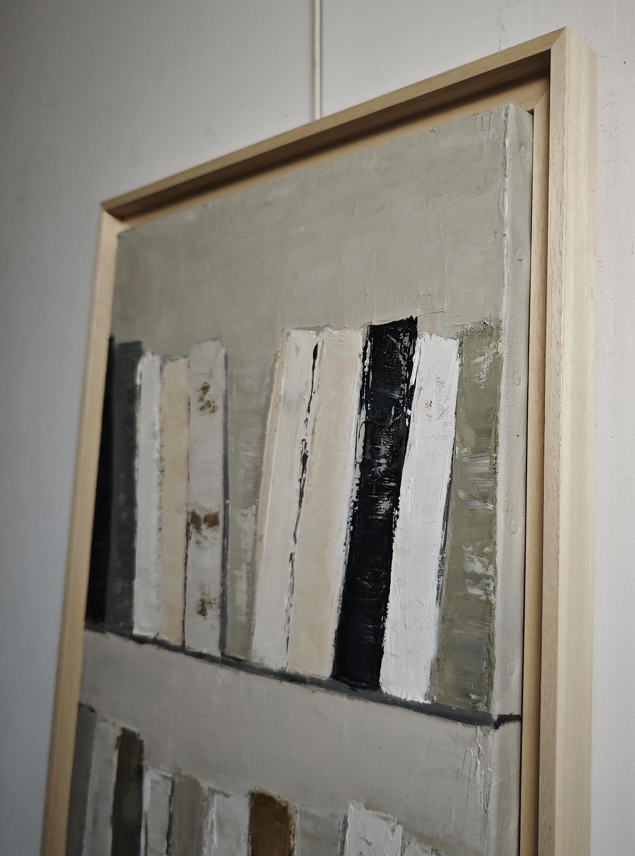Mémoires Écrites , Biblioteca,  Astratto, Beige, olio su tela, contemporaneo francese in vendita 4