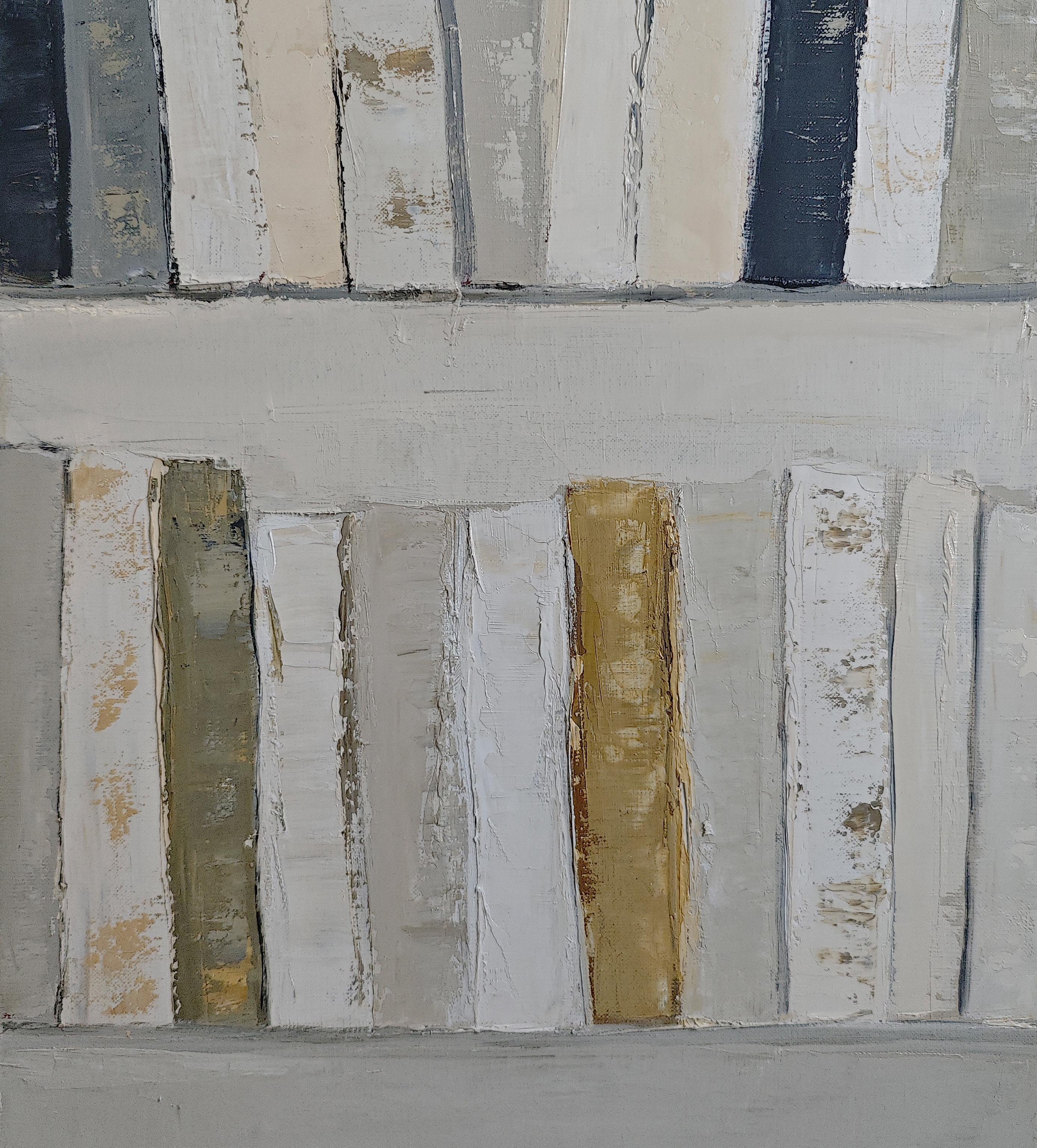 Mémoires Écrites , Biblioteca,  Astratto, Beige, olio su tela, contemporaneo francese in vendita 11
