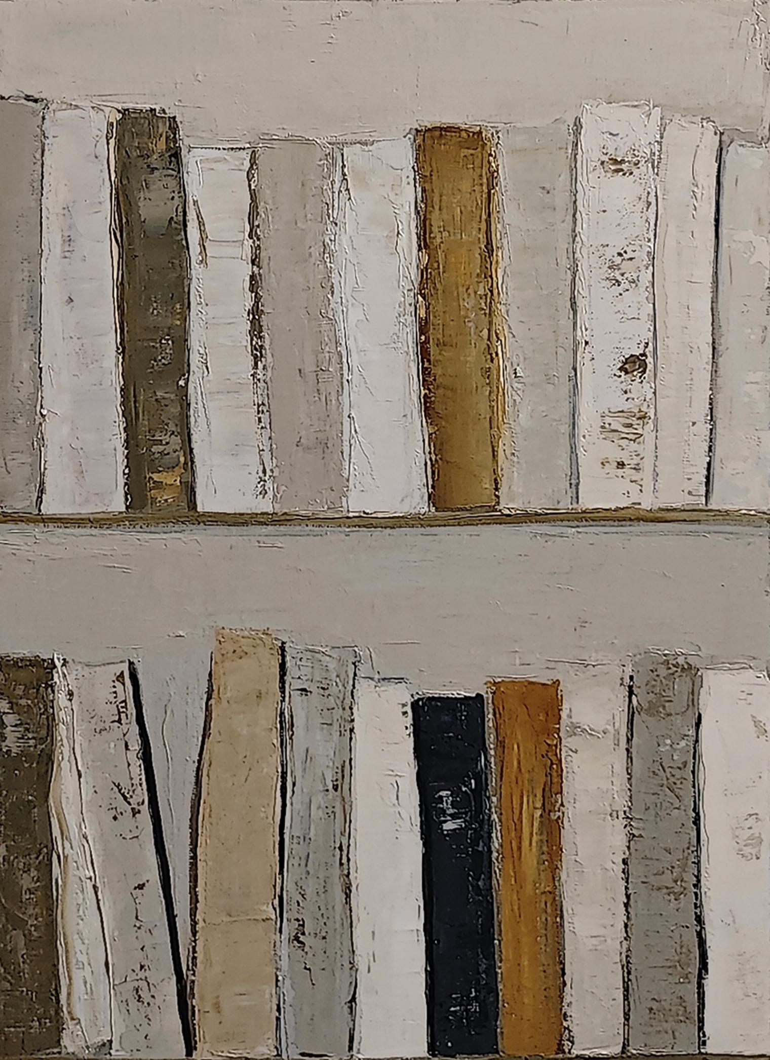 Mémoires Écrites , Biblioteca,  Astratto, Beige, olio su tela, contemporaneo francese in vendita 9