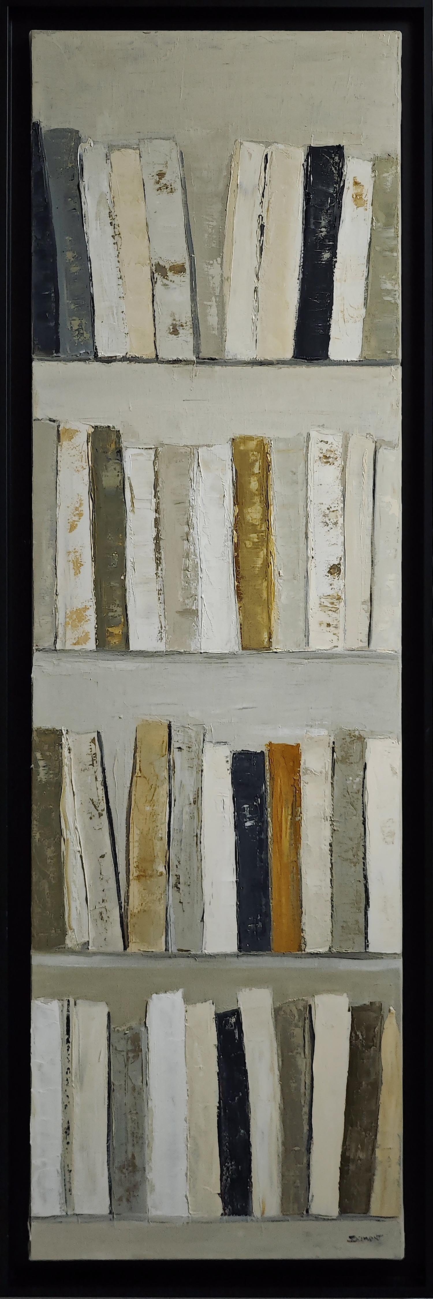 Mémoires Écrites , Biblioteca,  Astratto, Beige, olio su tela, contemporaneo francese - Abstract Painting Nero di SOPHIE DUMONT