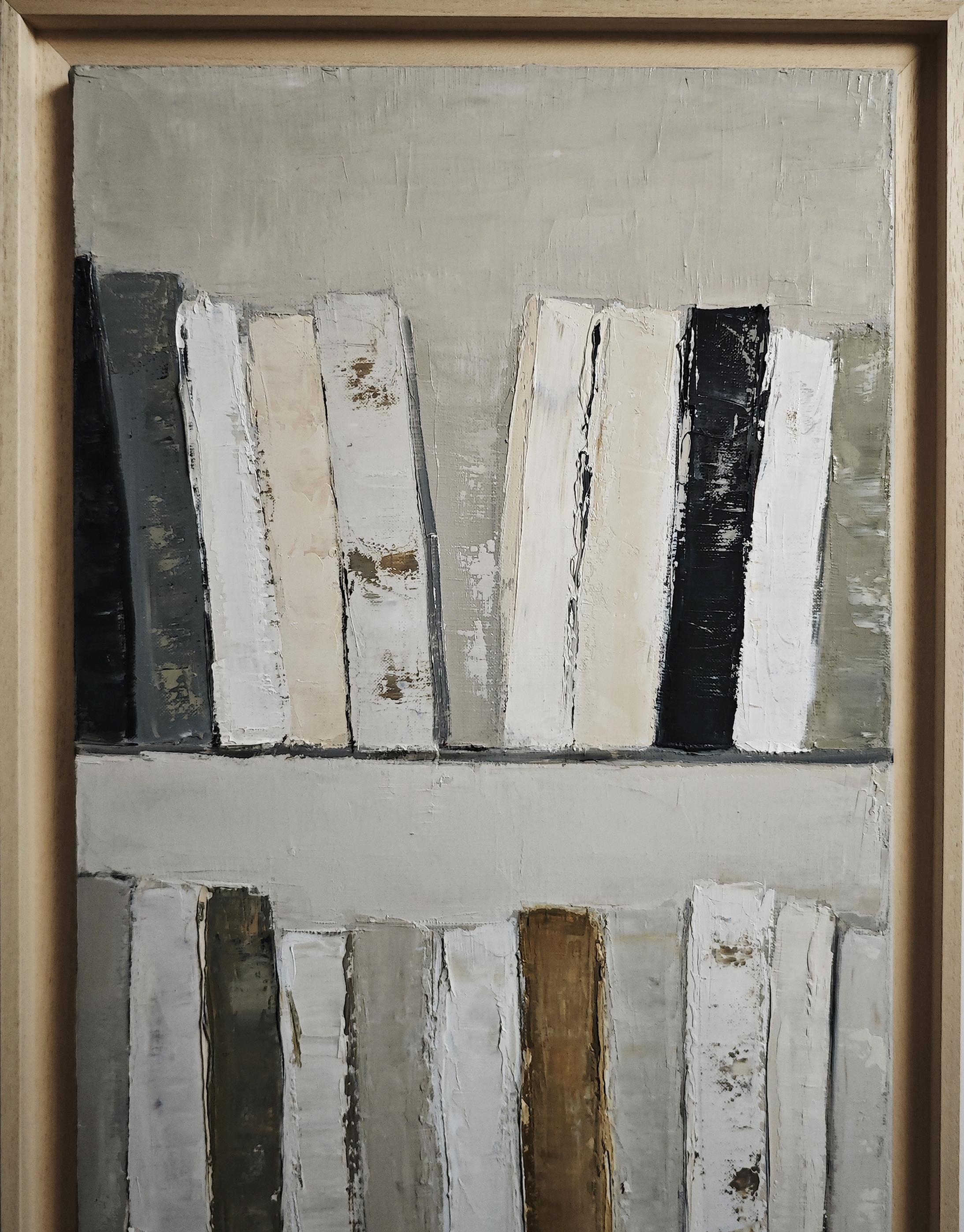 Mémoires Écrites , Biblioteca,  Astratto, Beige, olio su tela, contemporaneo francese in vendita 7