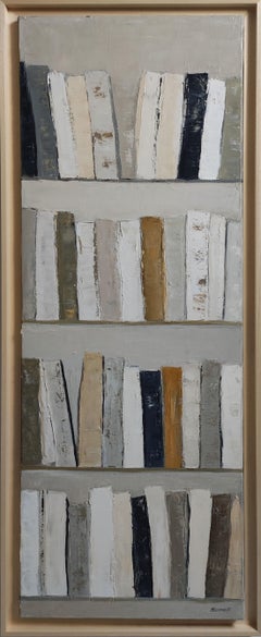 Mémoires Écrites , Biblioteca,  Abstracto, Beige, óleo sobre lienzo, Contemporáneo francés