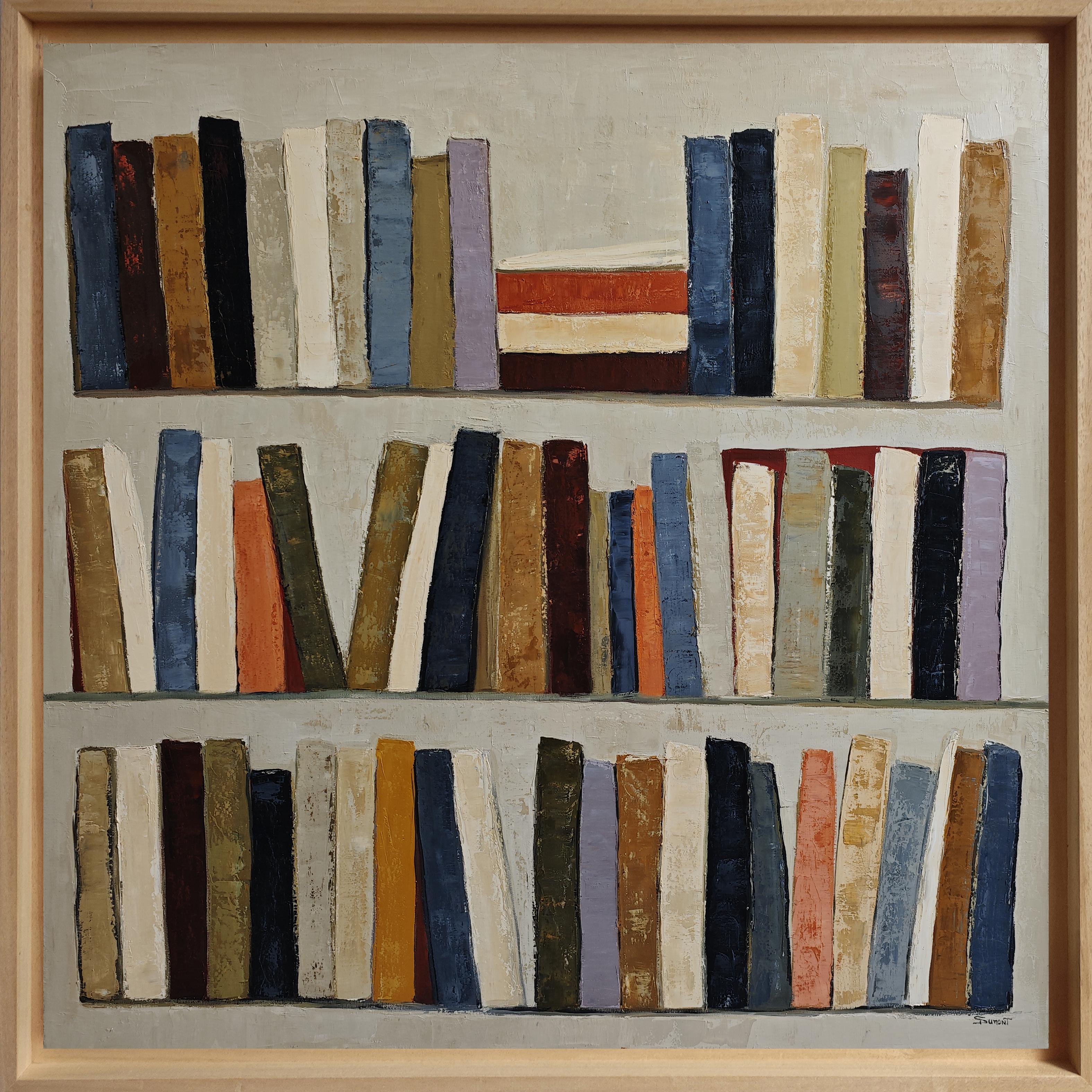 Metapher des Gedankens- Große abstrakte Bibliothek, Zeitgenössische, französische Kunst 50x50 in