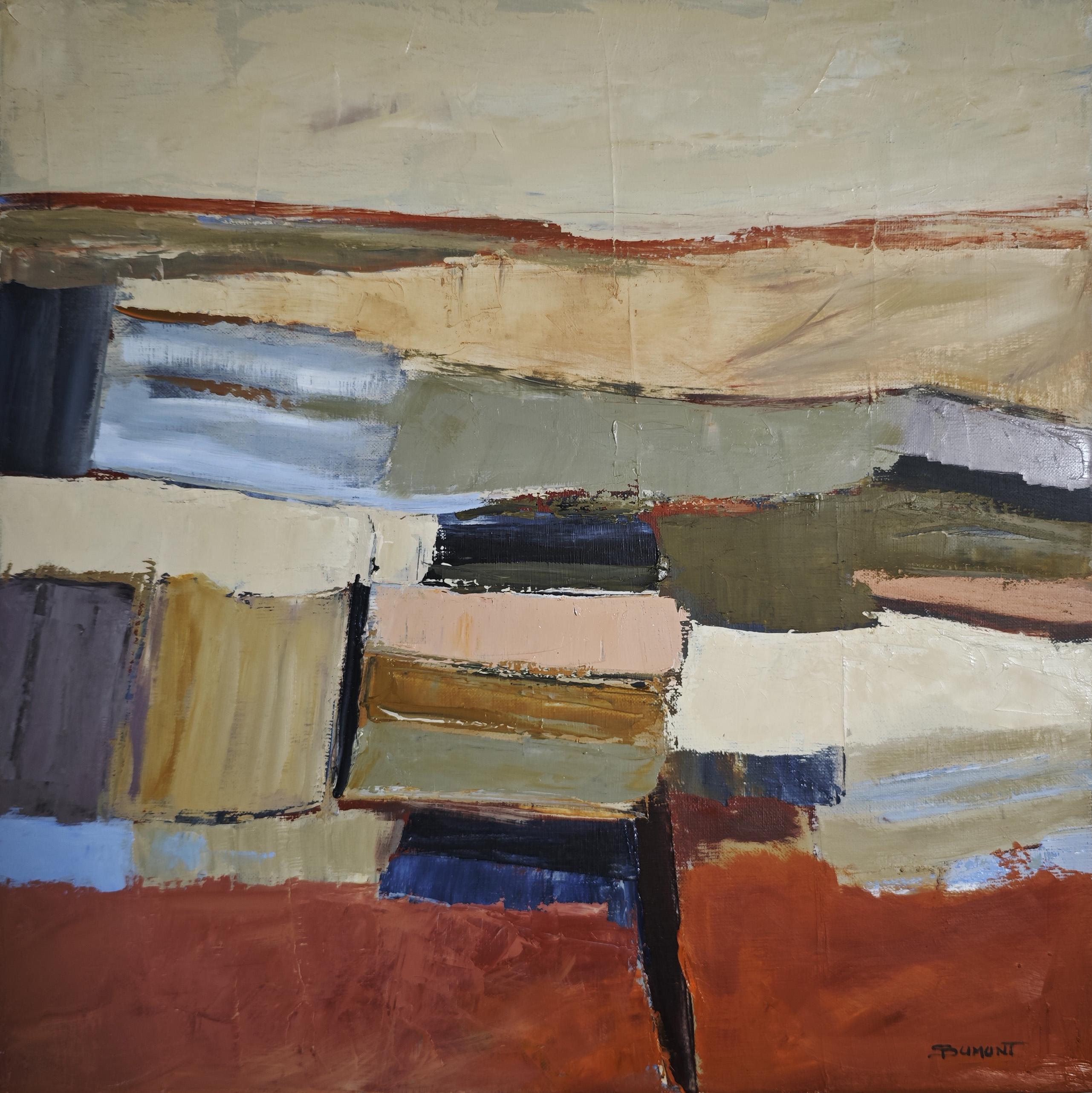 Mineral Breath - Zeitgenössische abstrakte Ölgemälde - Strukturierte Landschaft Französisch – Painting von SOPHIE DUMONT
