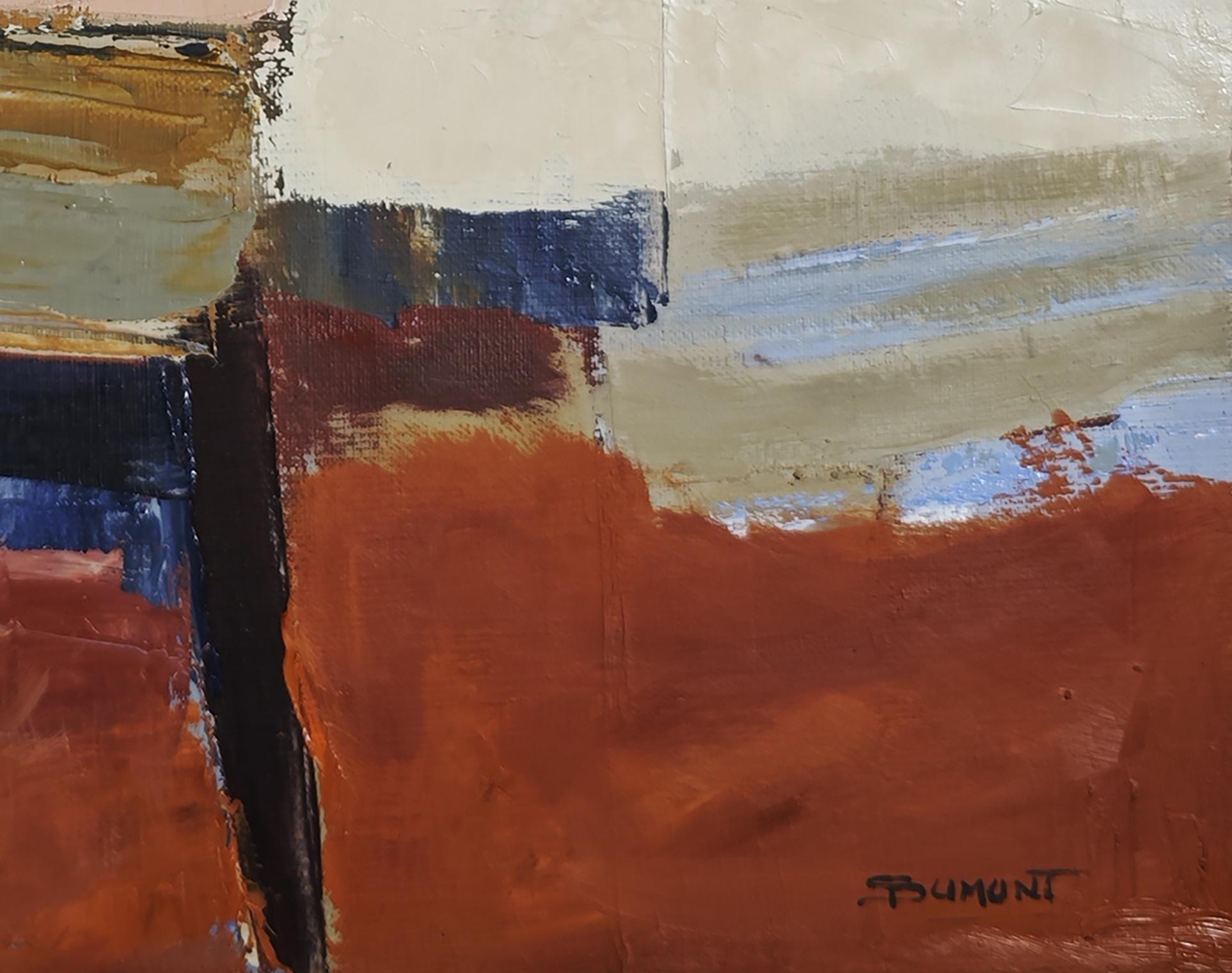 Aliento mineral - Pintura al óleo abstracta contemporánea - Paisaje texturizado francés - Abstract Painting Marrón de SOPHIE DUMONT
