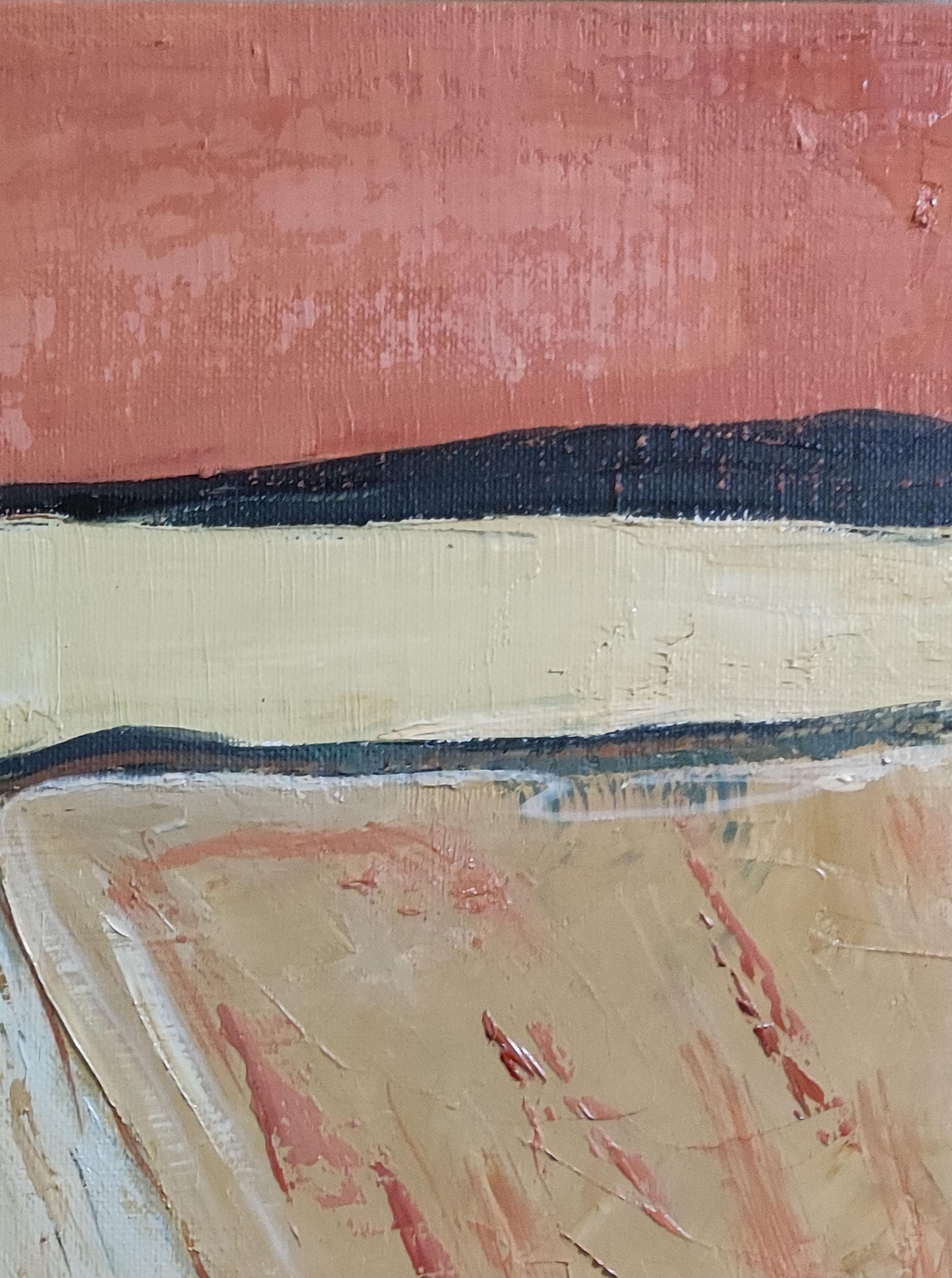 Moisson, red landscape, oil on canvas, expressionism, contempory, textured 1