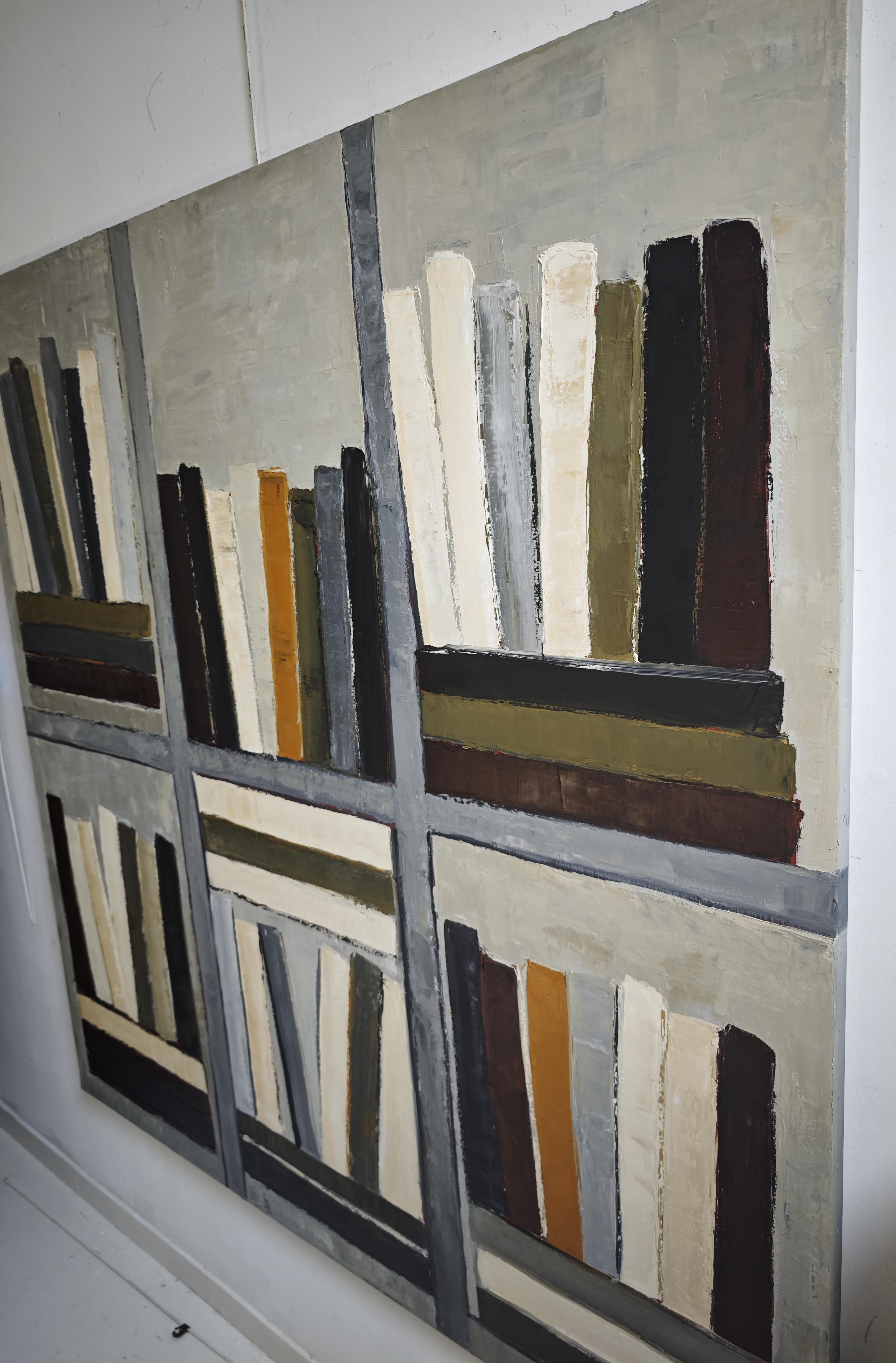 Monumentale abstrakte Bibliothek Gemälde - Öl auf Leinwand - Die Zitadelle der Bücher 2025 – Painting von SOPHIE DUMONT