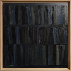 Palimpseste- Large Black Abstract Library Painting – Oil on Canvas –Contemporary