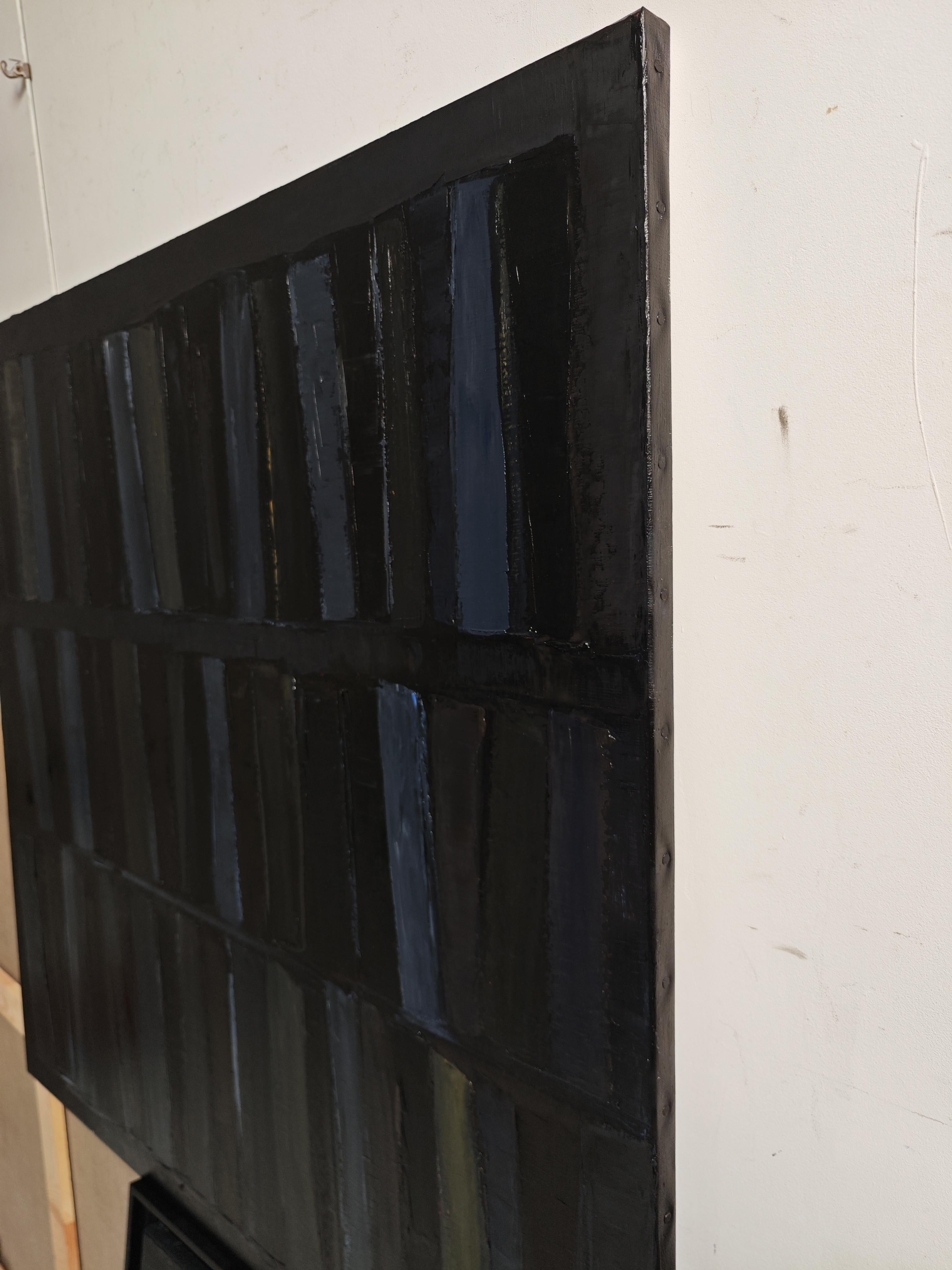 Palimpseste- Large Black Abstract Library Painting – Oil on Canvas –Contemporary For Sale 1