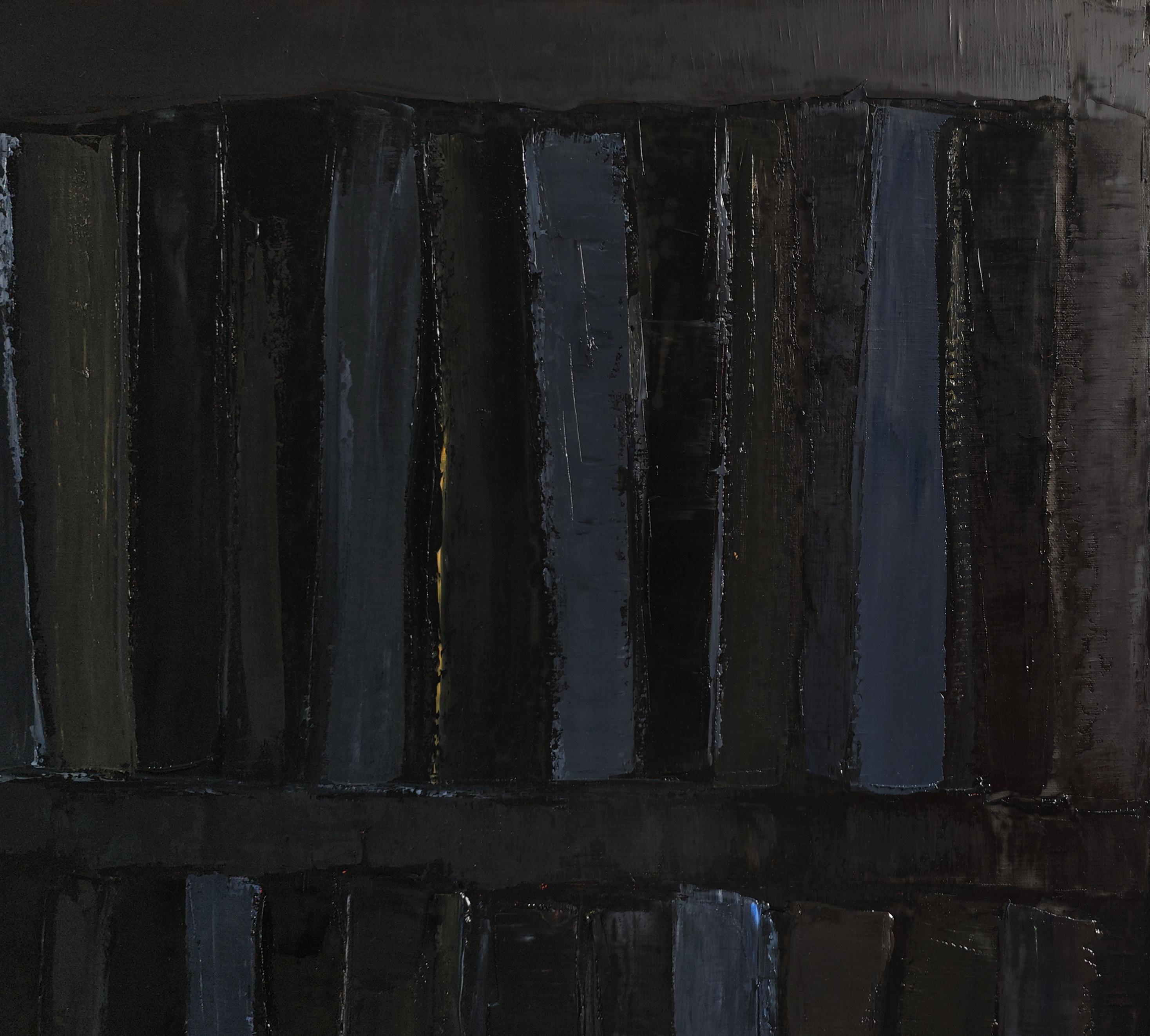 Palimpseste- Large Black Abstract Library Painting – Oil on Canvas –Contemporary For Sale 2