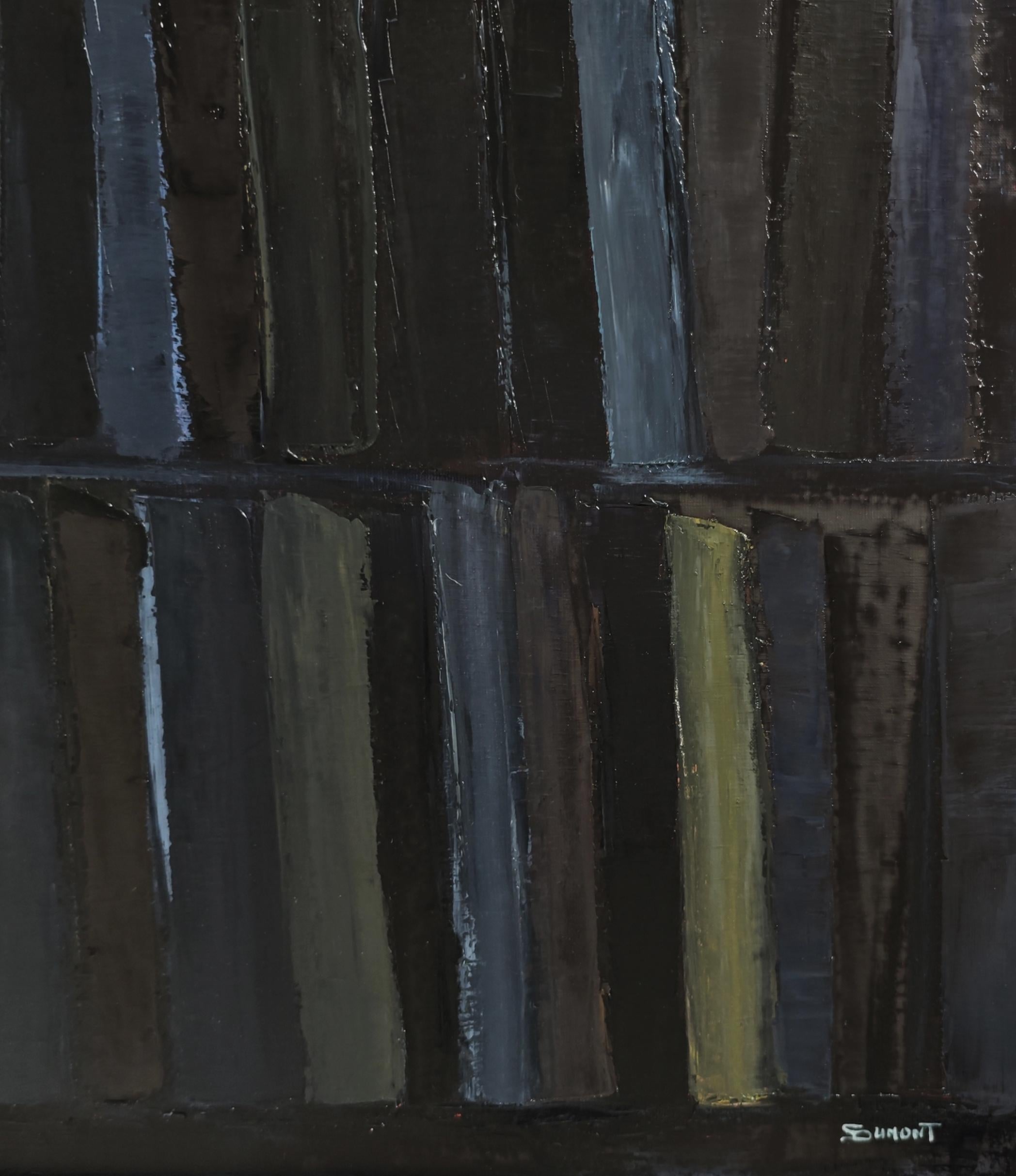 Palimpseste- Large Black Abstract Library Painting – Oil on Canvas –Contemporary For Sale 4