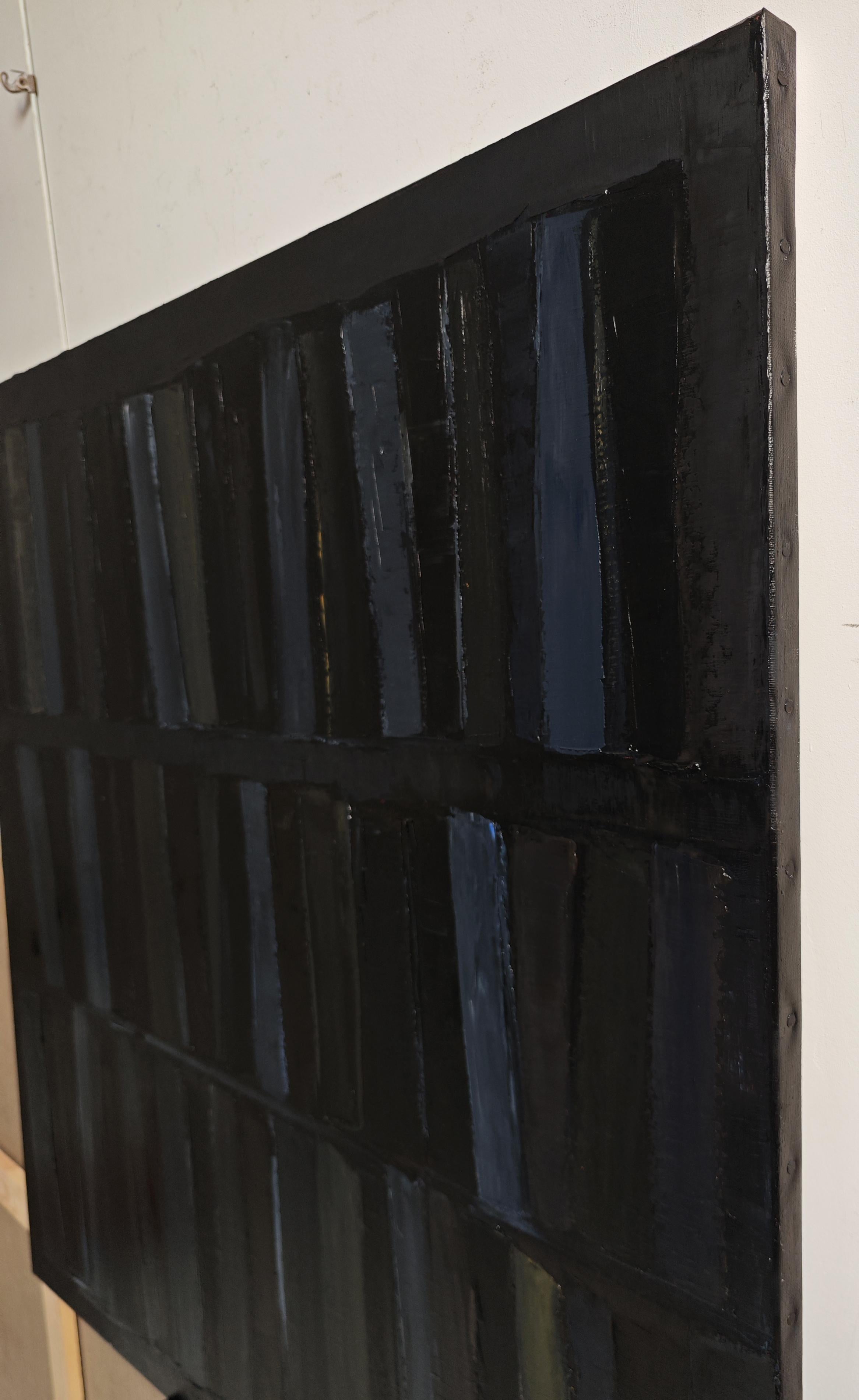 Palimpseste- Large Black Abstract Library Painting – Oil on Canvas –Contemporary For Sale 5