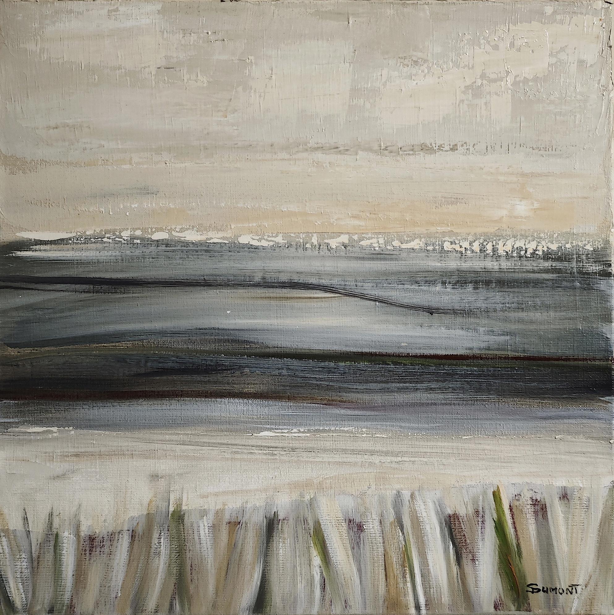 Foschia mattutina, Paesaggio astratto, Contemporaneo, Moderno, Francese, Grigio, Grigio. in vendita 1