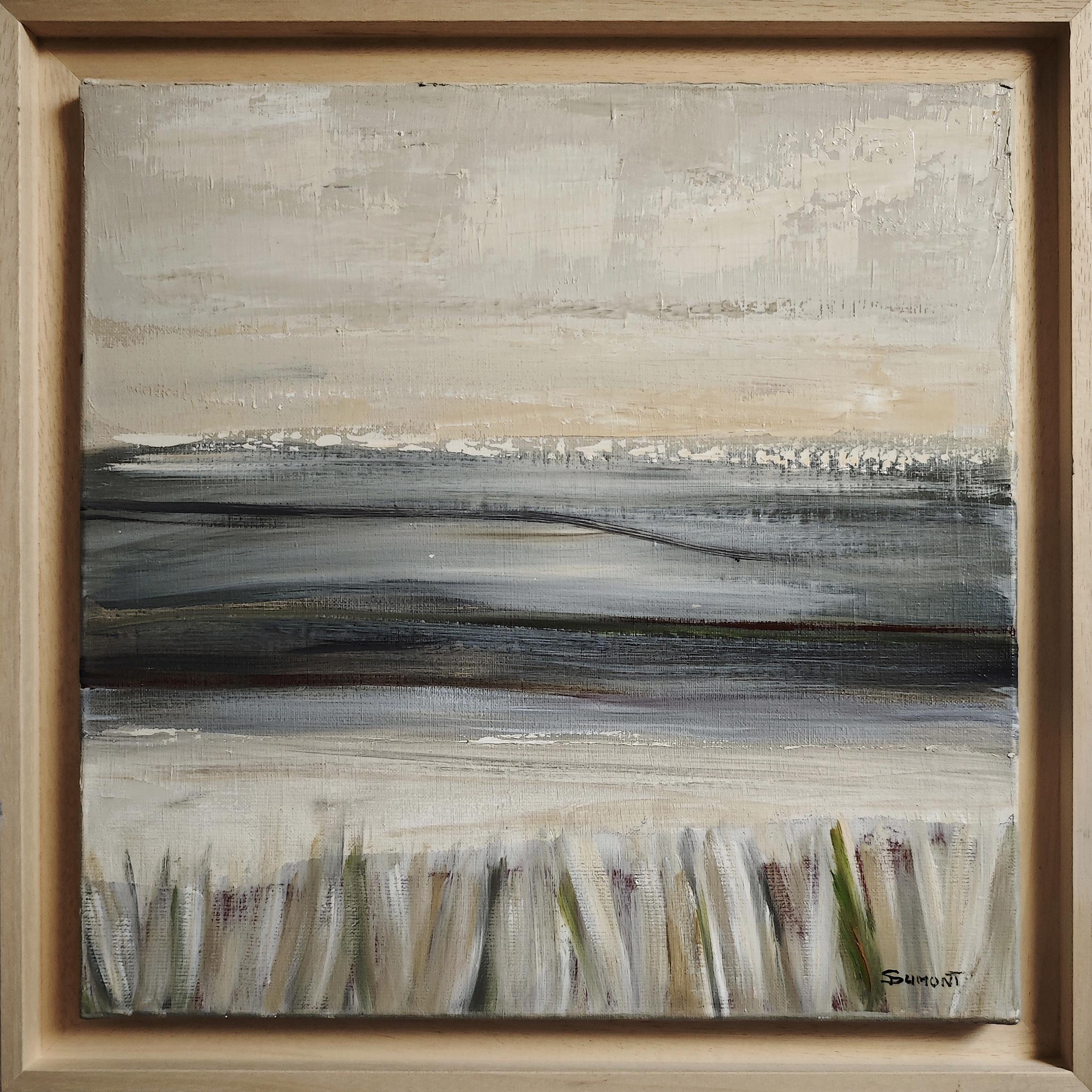 Foschia mattutina, Paesaggio astratto, Contemporaneo, Moderno, Francese, Grigio, Grigio. - Painting Espressionismo astratto di SOPHIE DUMONT