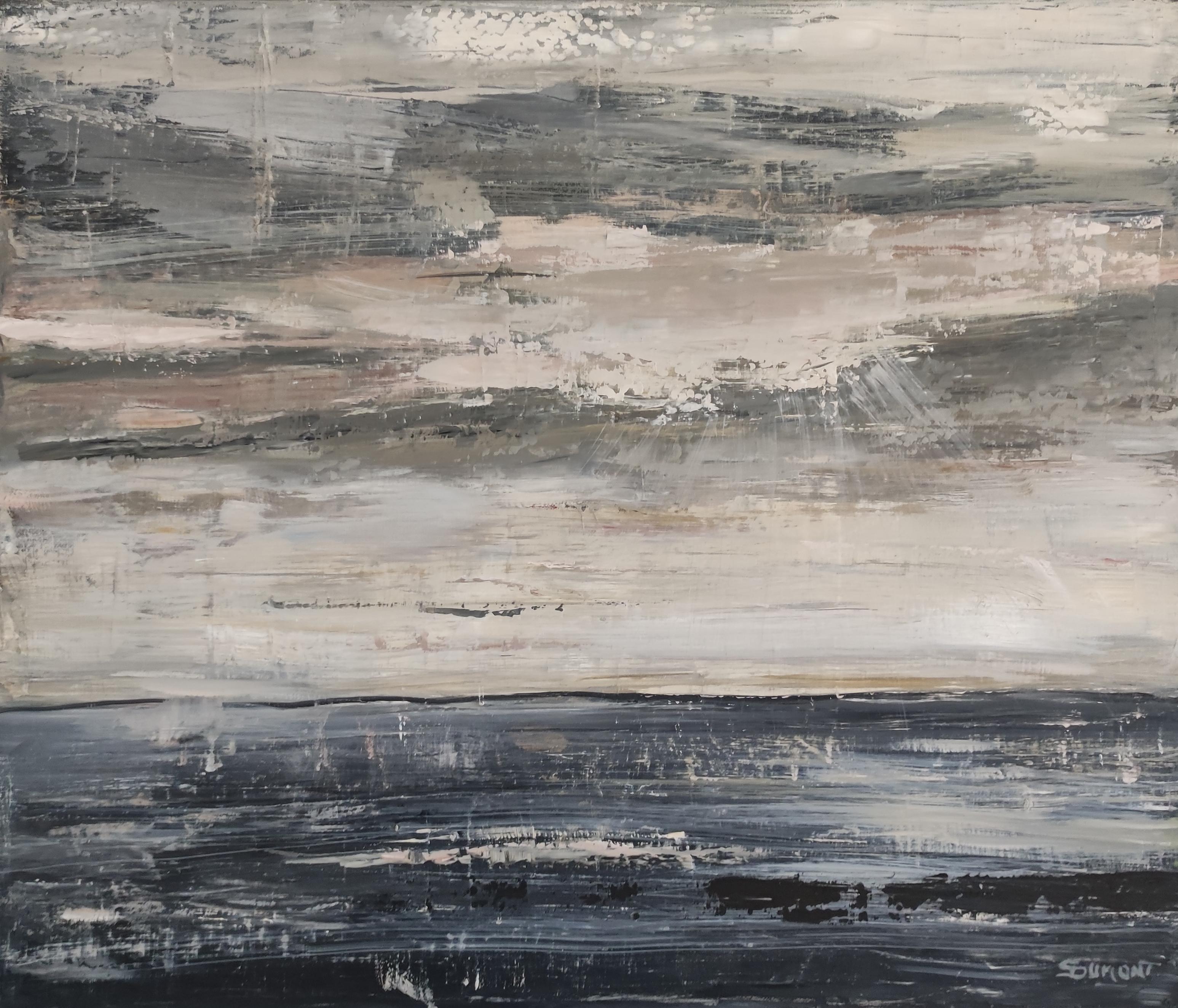 madreperla, mare, nero, semi astratto, olio su tela, cielo, espressionismo - Painting di SOPHIE DUMONT