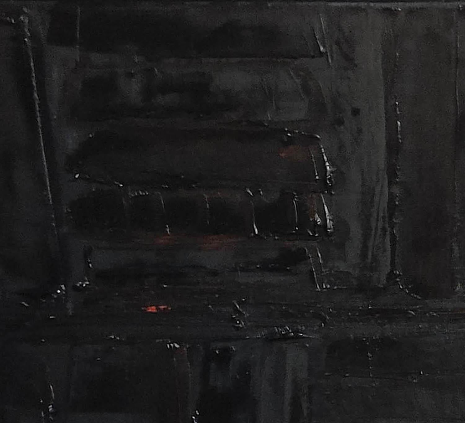 nightfall, oil, black abstract; library,  books, contempory art, minimalism For Sale 1