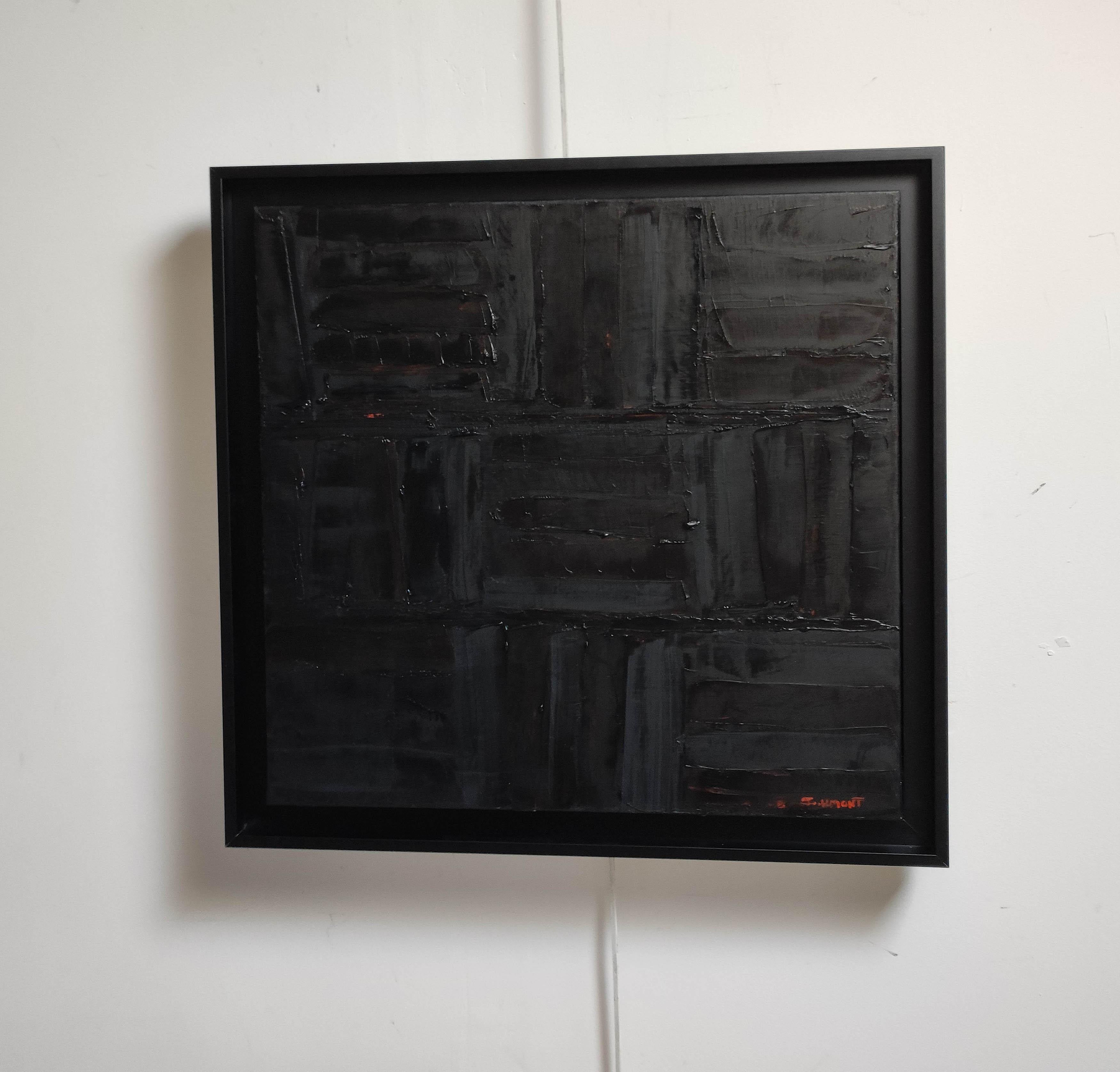 nightfall, oil, black abstract; library,  books, contempory art, minimalism For Sale 1