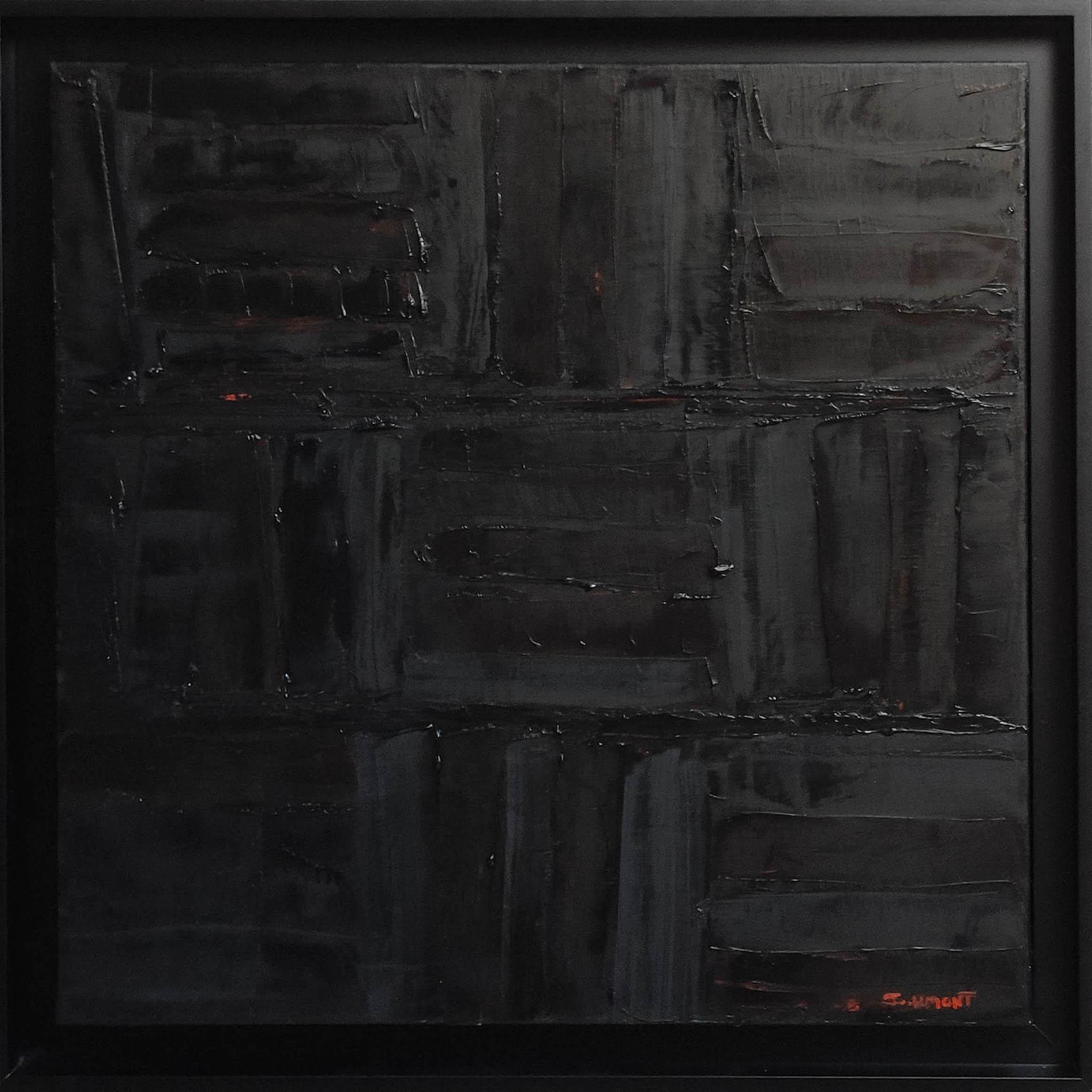 SOPHIE DUMONT Abstract Painting - nightfall, oil, black abstract; library,  books, contempory art, minimalism