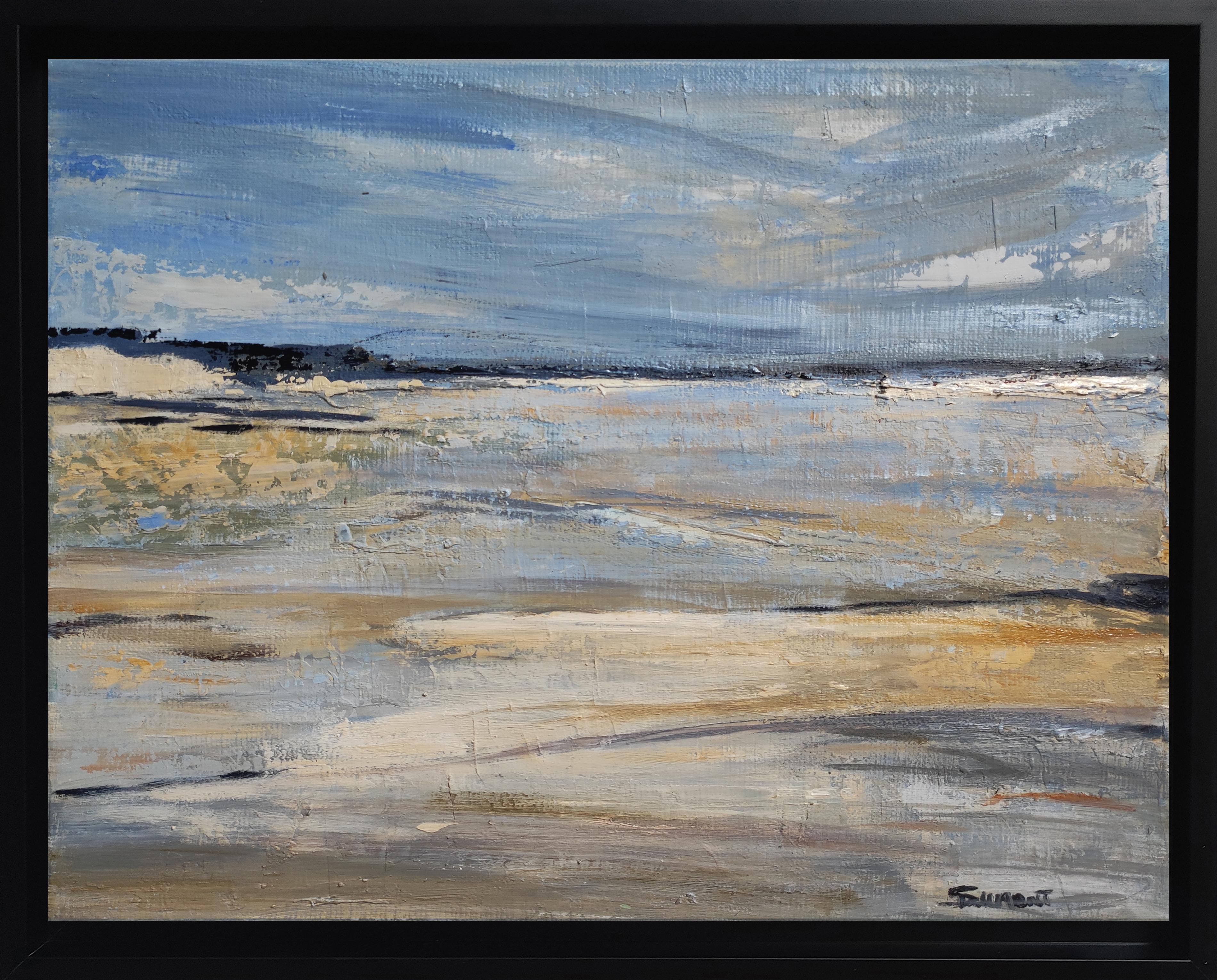 SOPHIE DUMONT Abstract Painting - norman beach, blue seaside, abstract, oil on canvas, sky, expressionism, beach