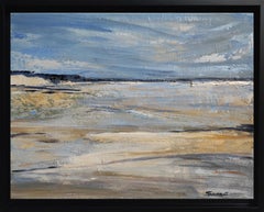 norman beach, blue seaside, abstract, oil on canvas, sky, expressionism, beach