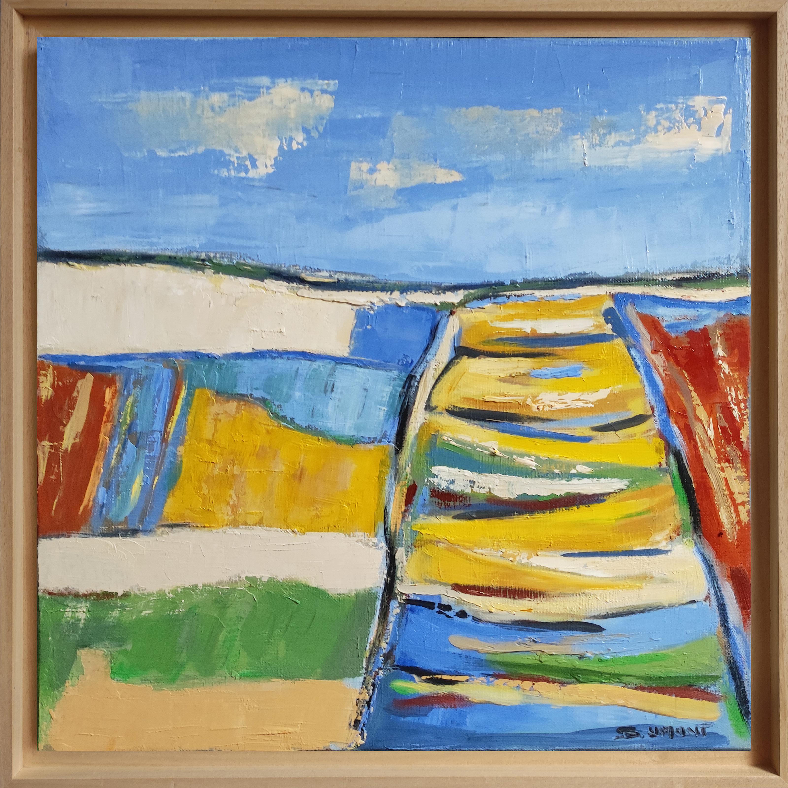 Normandia, Paesaggio astratto blu, Olio su tela, Multicolore, Espressionismo - Painting di SOPHIE DUMONT